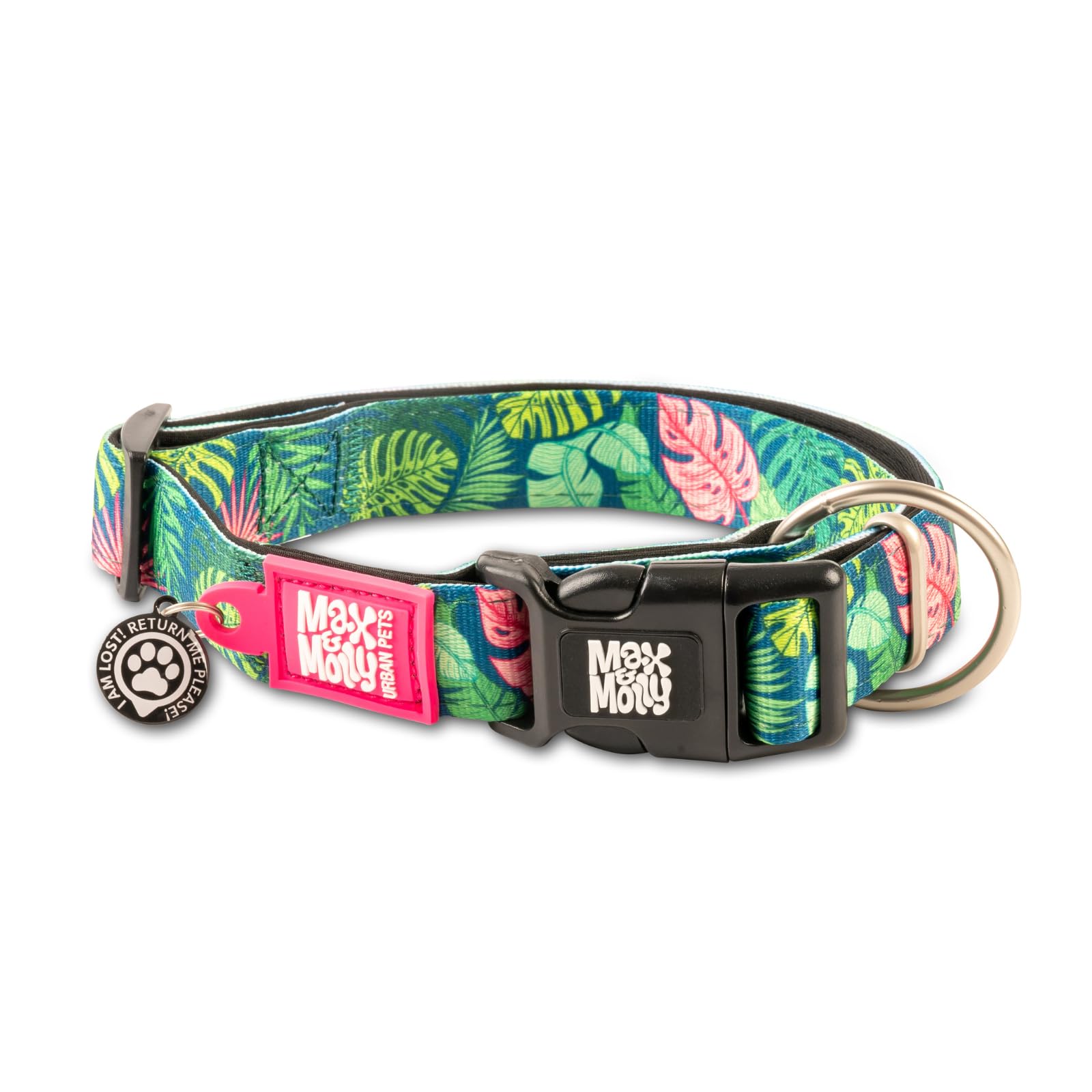 Max & Molly Smart ID Dog Collar with Gotcha! QR Safety Tag and Custom Pet Profile, Soft Padded Neoprene, Waterproof, Tropical, L