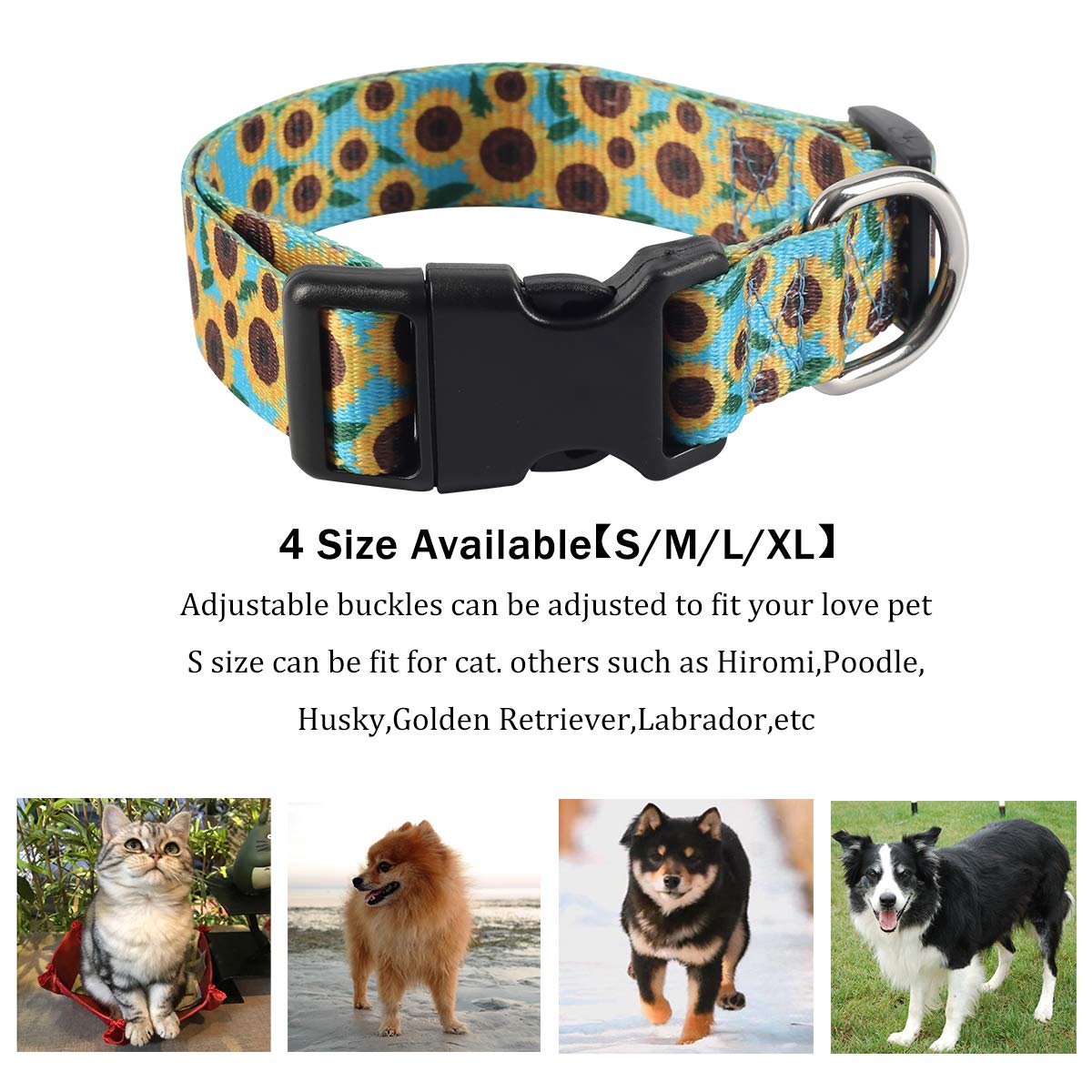Coomour 2Pcs Sunflower Dog Collars And Pet Floral Leash Set Puppy Adjustable Collars For Small Medium Large Dogs Boys Girls (X-L