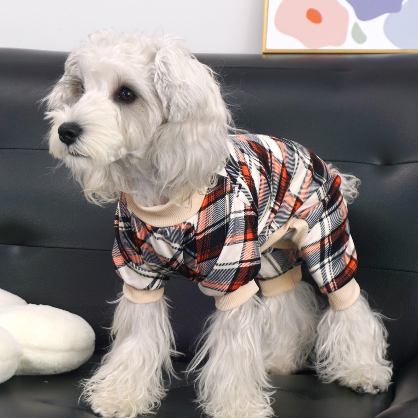 Xpudac Dog Pajamas Soft Strechy Plaid Doggie Clothes For Small Medium Girl Boy Cat Apparel-Medium