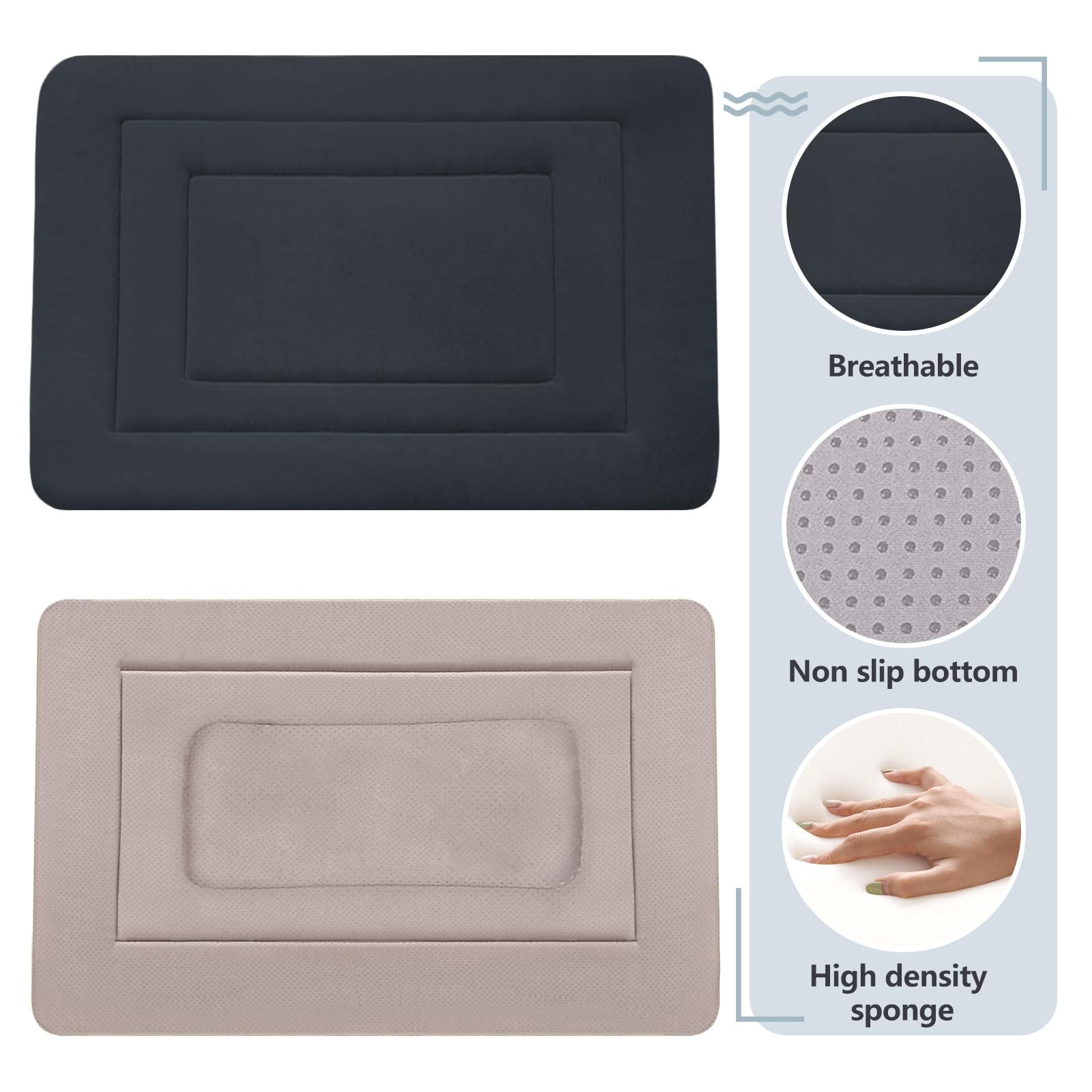 JoicyCo Dog Bed - Soft Washable Crate Pad for Large Dogs, 42" x 28", Dark Gray, Non-Slip Bottom, Durable Polyester