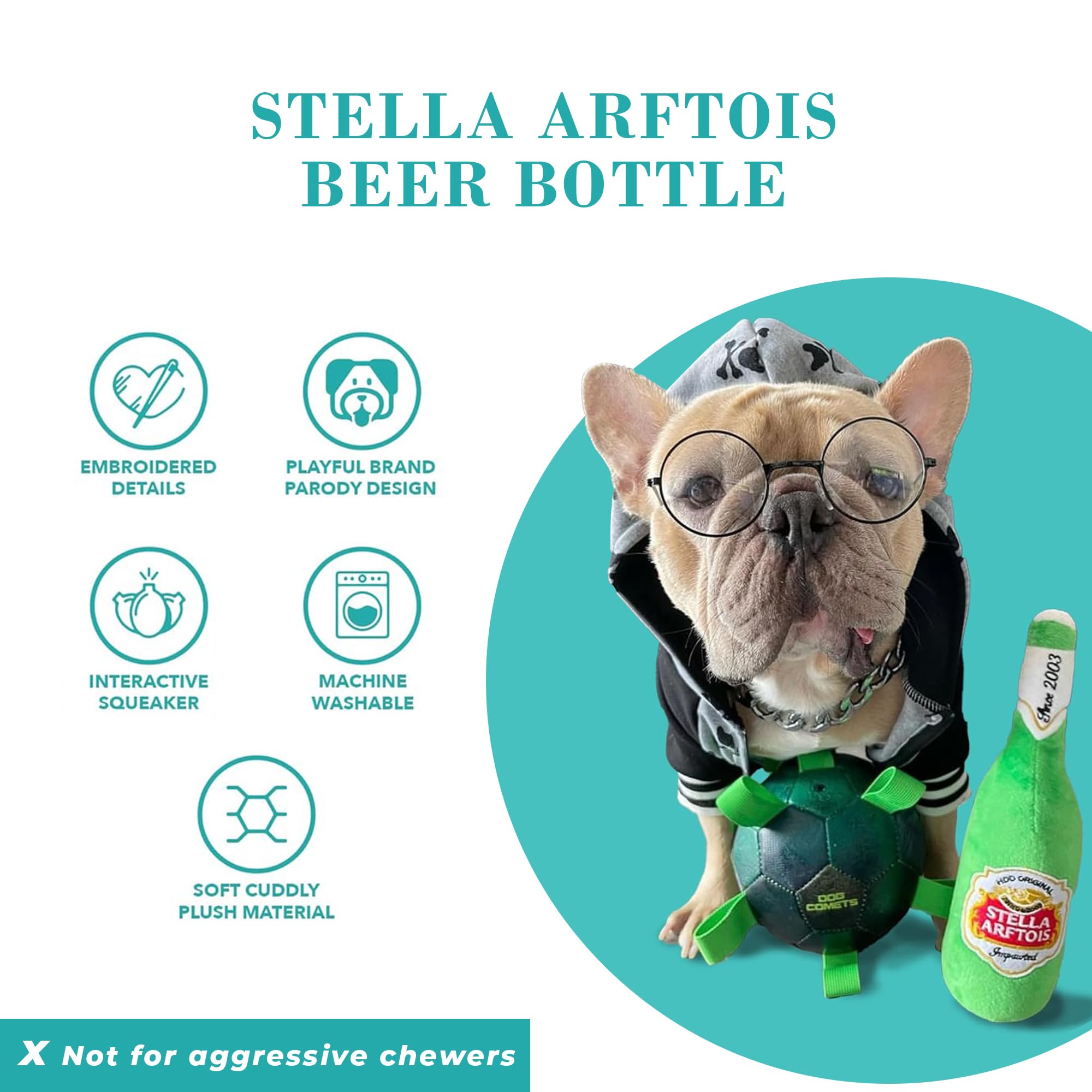 Haute Diggity Dog Stella Arftois Beer Bottle, Plush Designer Dog Toys With Interactive Squeaker, Stimulating Pet Enrichment, Mac