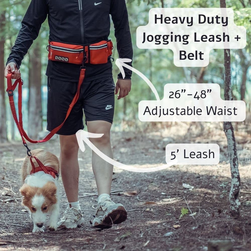 DOCO Heavy Duty Dog Leash - Adjustable Waist Belt, Bungee Design, Reflective, Medium-Large, Turquoise