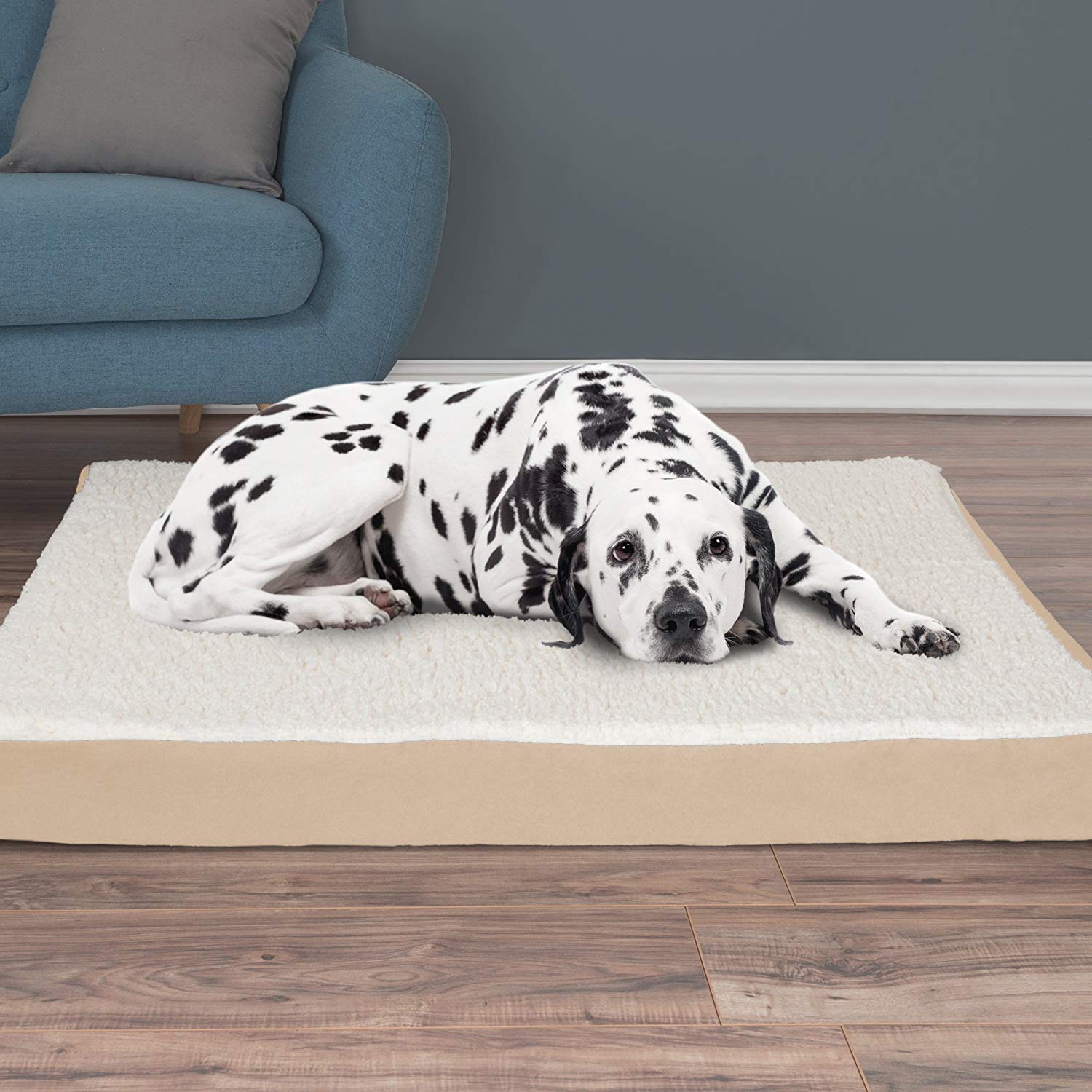 PETMAKER Orthopedic Dog Bed - 2-Layer Memory Foam Crate Mat with Machine Washable Sherpa Cover - 44x35 Pet Bed for Large Dogs up