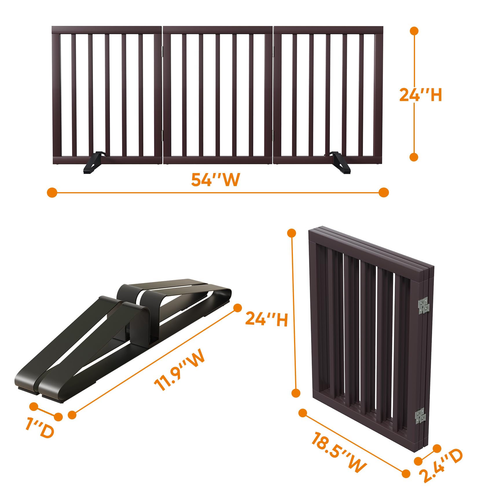 Mino Kesper Brown 18-55 Wide Dog Gate, Bamboo Freestanding Pet Gates for Dogs, Puppy Fence