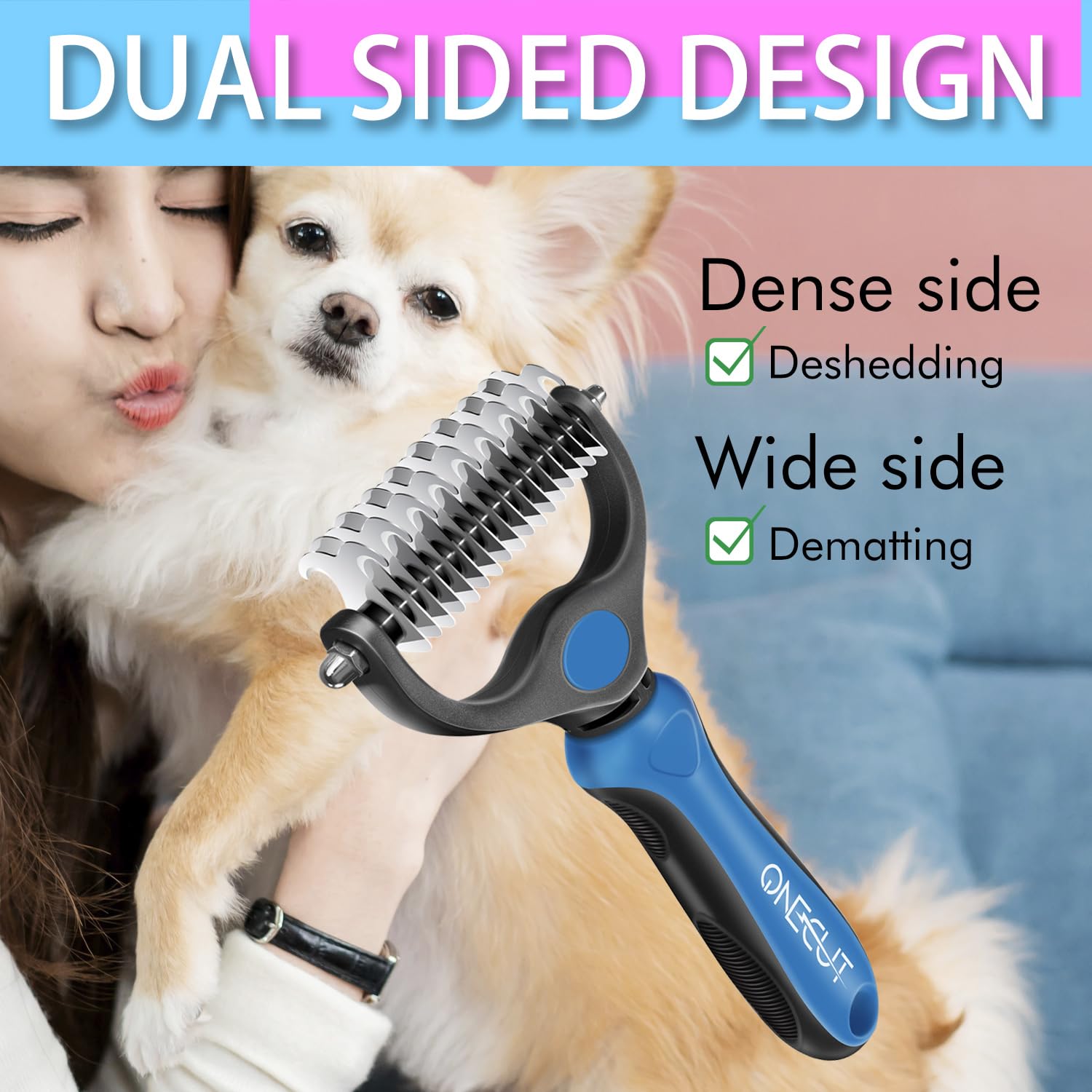 Onecut Pet Grooming Brush And Metal Comb Combo, Pet Grooming Rake And Brushes For Small, Medium & Large Dogs Double Sided Deshed