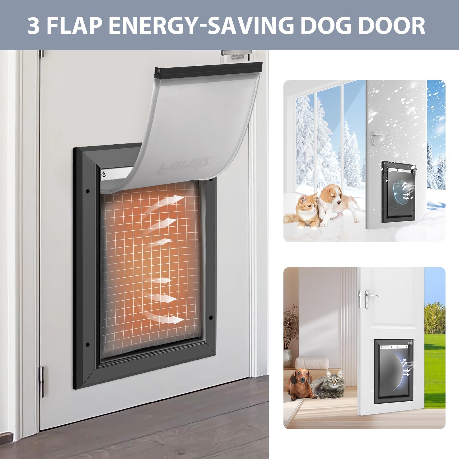 [Petoasis] Heavy Duty Aluminum Dog Door With Lock,3 Flap Insulated Doggie Doors With Installation Manual,Durable And Rust Resist