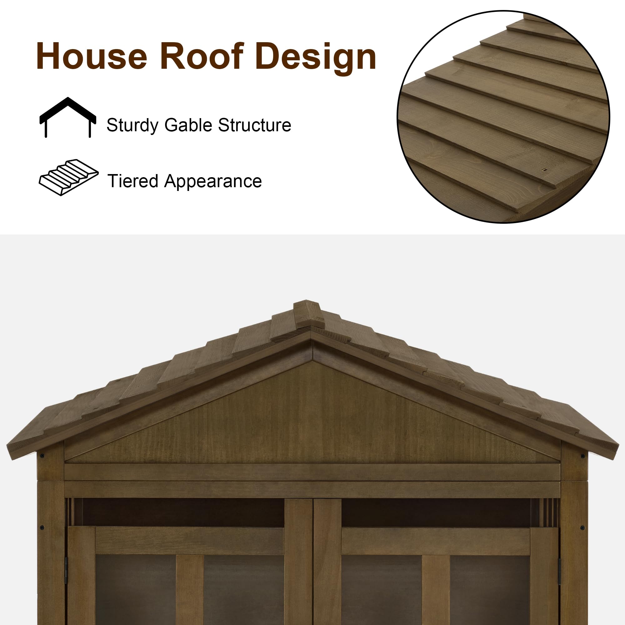 MCombo Wooden Dog House, Solid Wood Indoor Kennel for Small/Medium Dogs, JD54, Brown, Medium