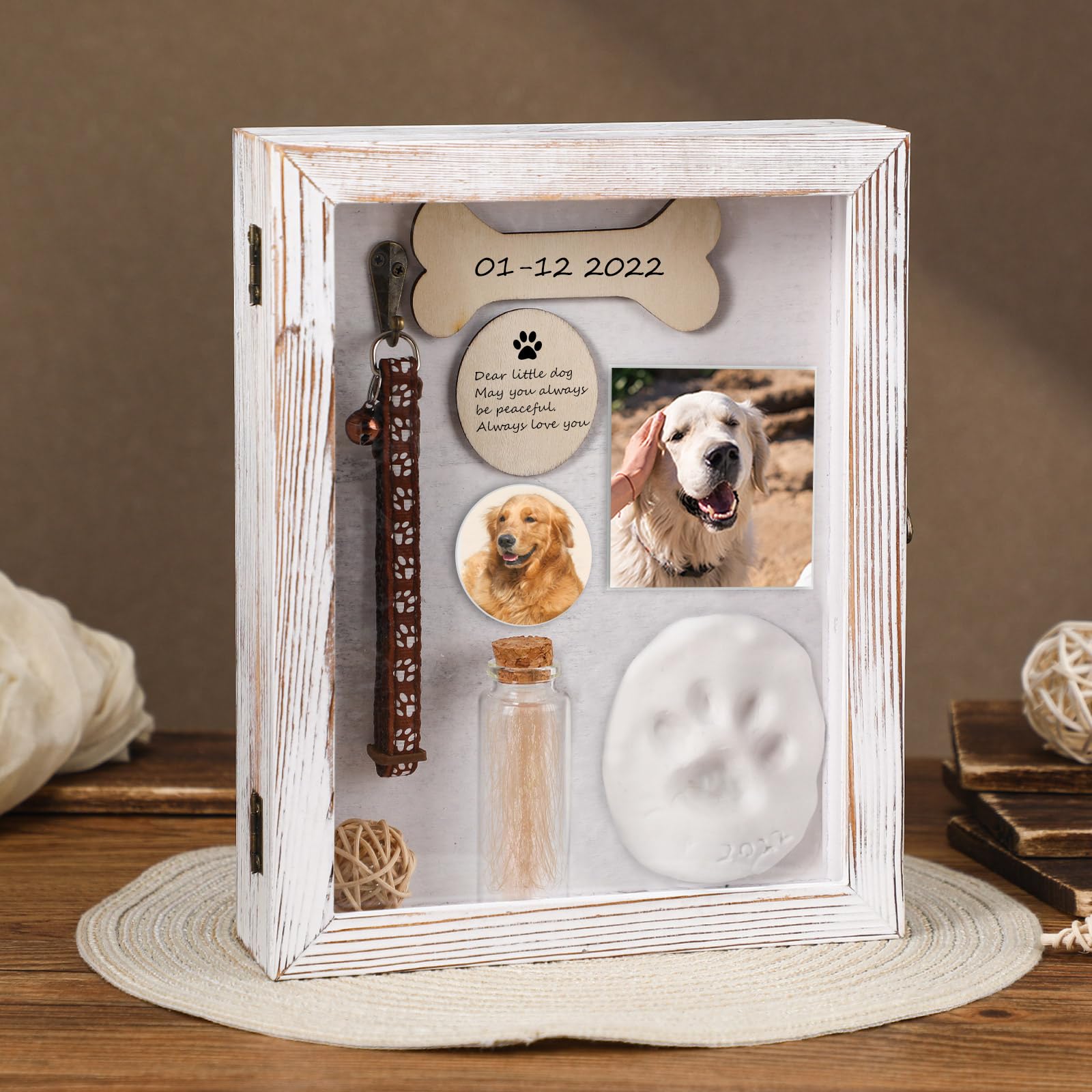 Colingmill 8 X 10 Pet Memorial Shadow Box For Dogs Or Cats Includes Wood Pet Frame, Small Bottle, Pins, Pet Print Kit Wood Pet F