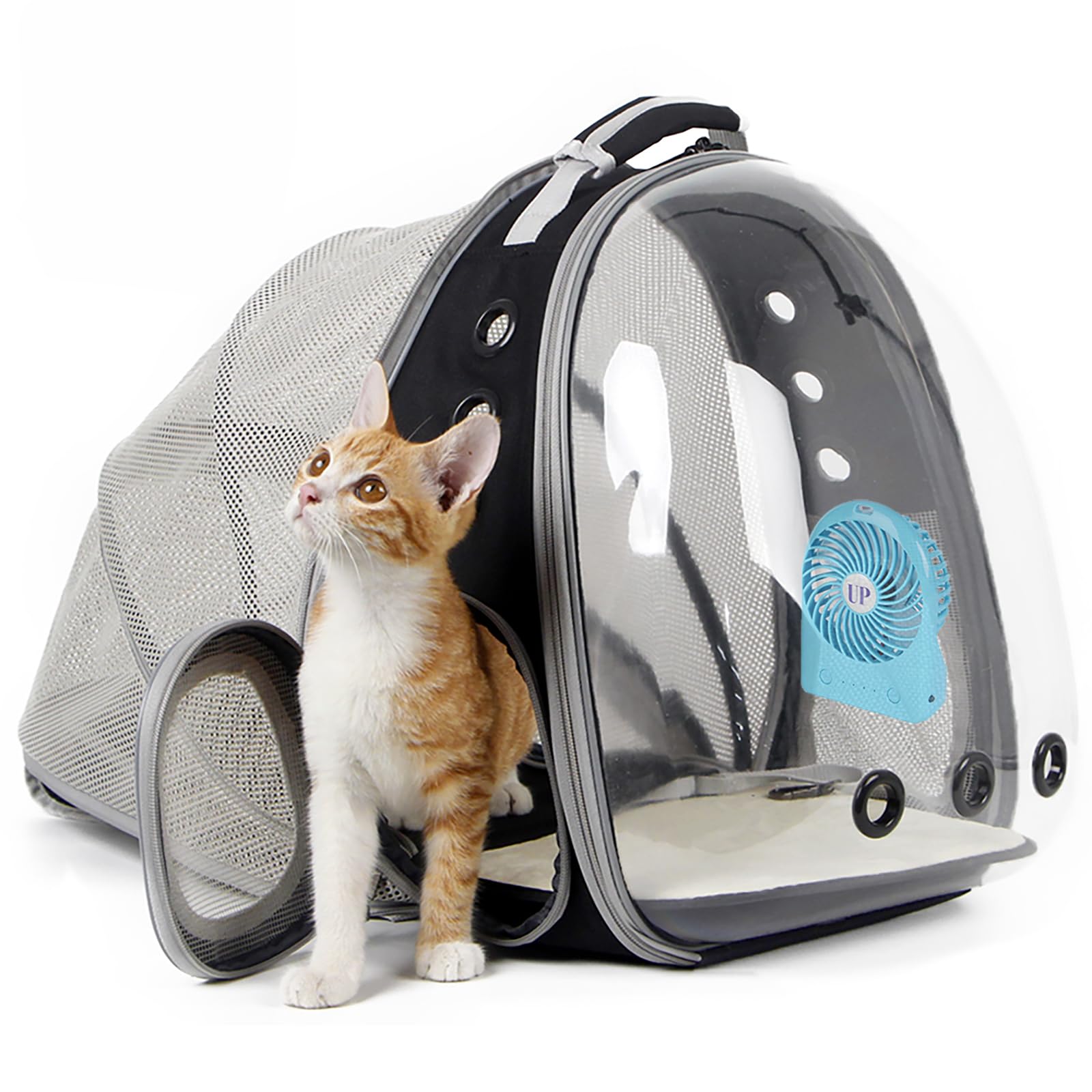 Cat Bubble Backpack with Fan, Fit up to 12 lbs, Space Capsule Astronaut Clear Window Pet Travel Carrier Backpack for Cat and Sma