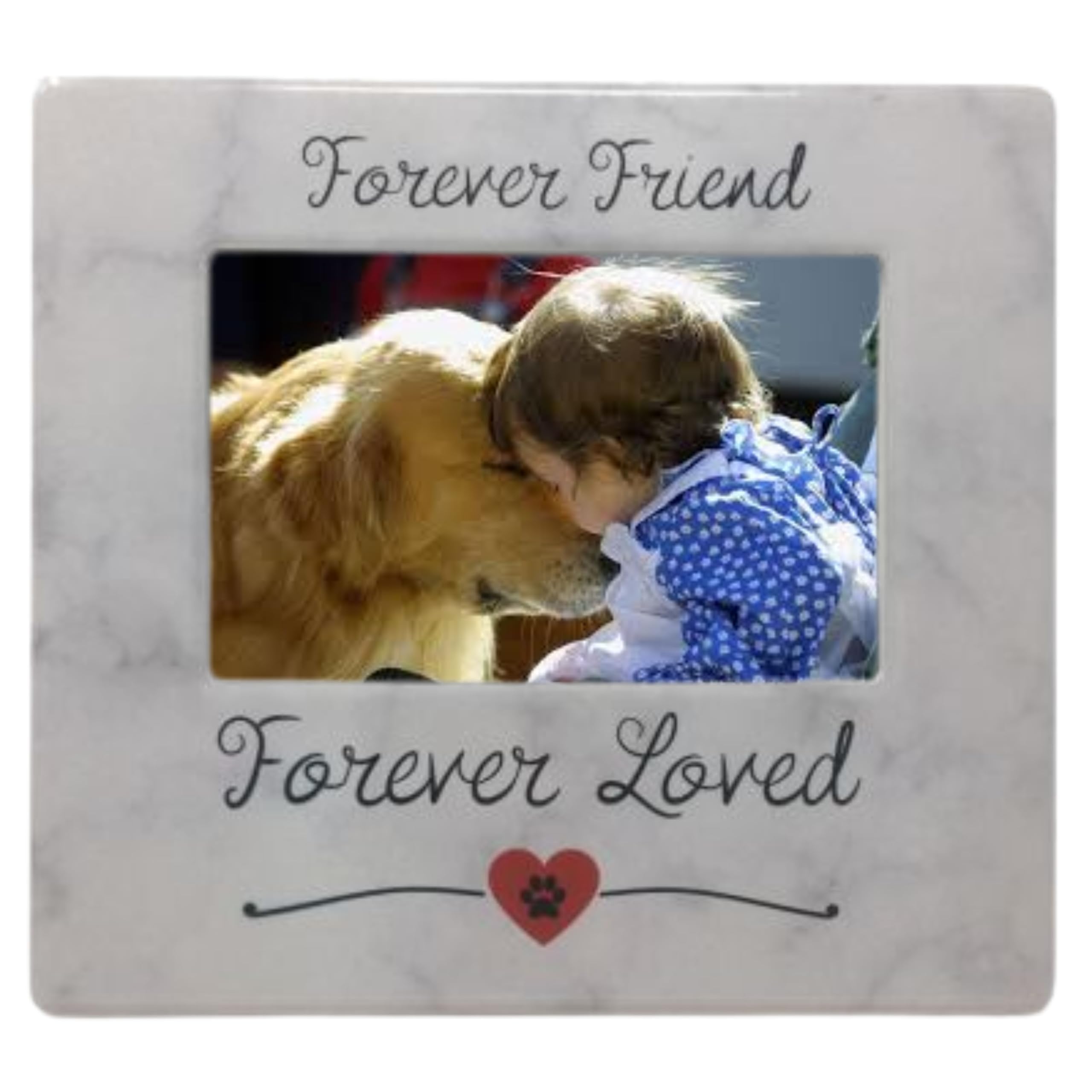 Pet Memorial Personalized Frame - Forever Friend Forever Loved Paw Print And Heart Design - Custom Picture Frame - Easel Back -