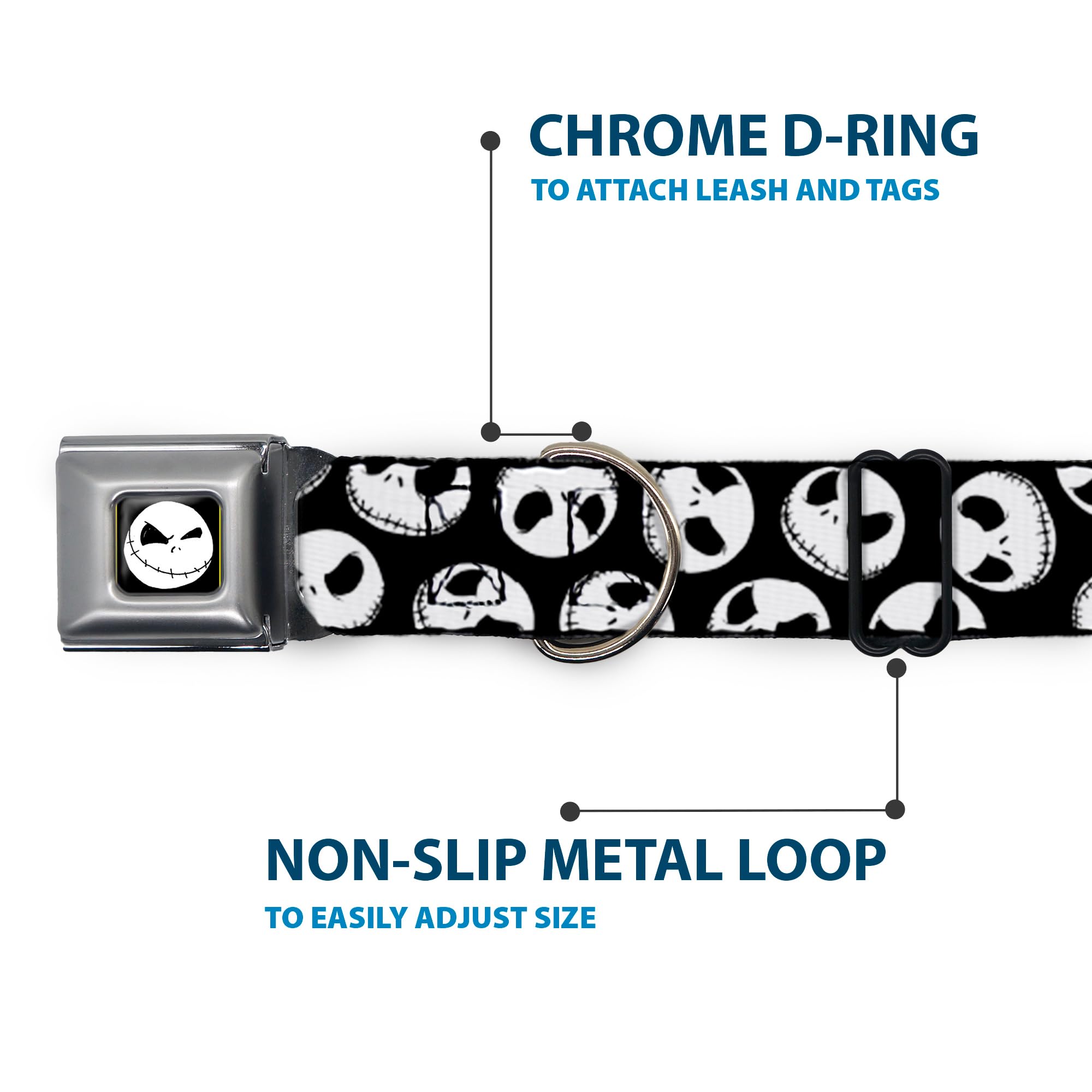 Buckle-Down Seatbelt Buckle Dog Collar - Nbc Jack Expressions Scattered Black/White - 1'' Wide - Fits 15-26'' Neck - Large