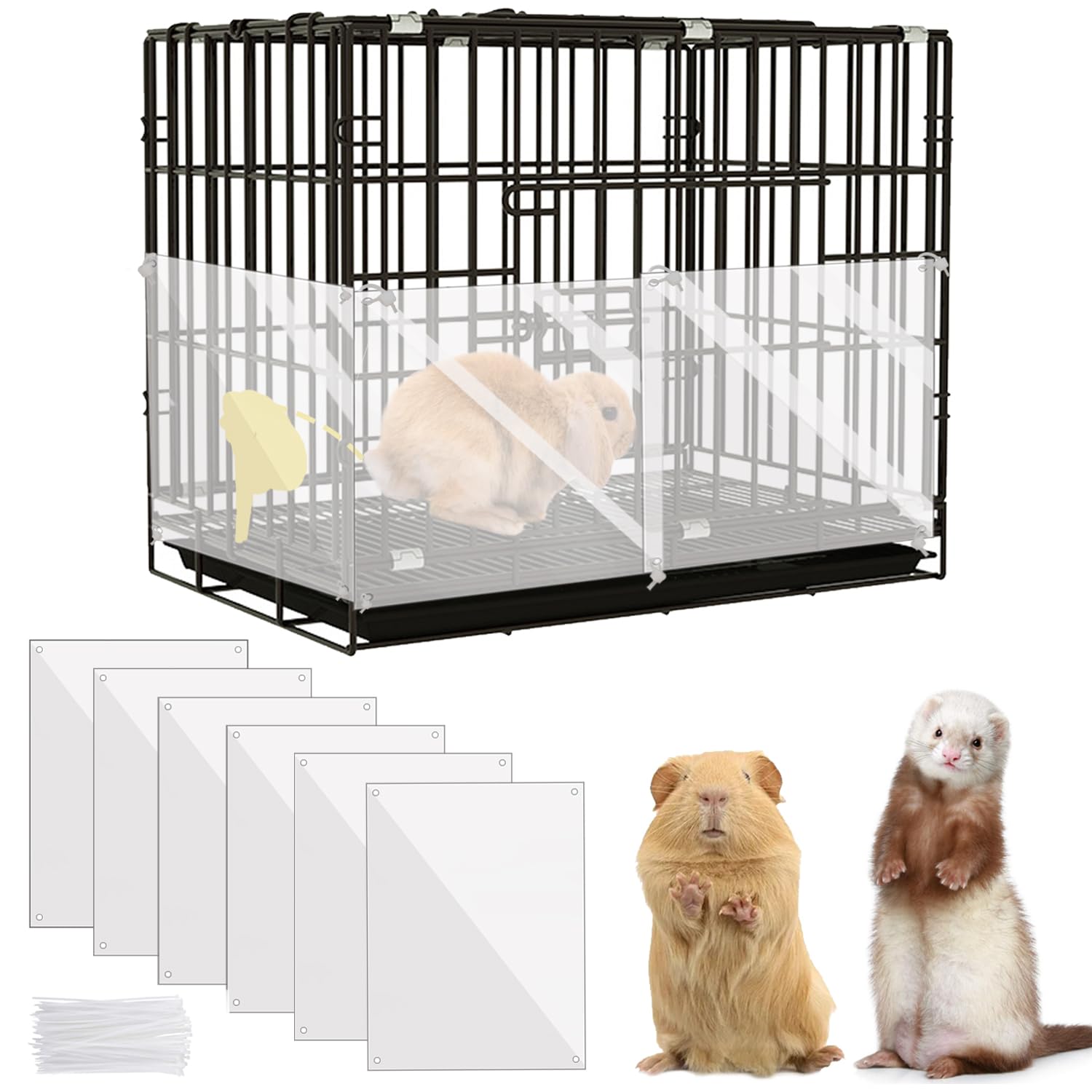 KEYIDE 6Pcs Plastic Pet Cage Liner 12    x 10    Clear Bunny Cage Urine Guard Guinea Pig Side Lining Sheet Rabbit Habitat Siding
