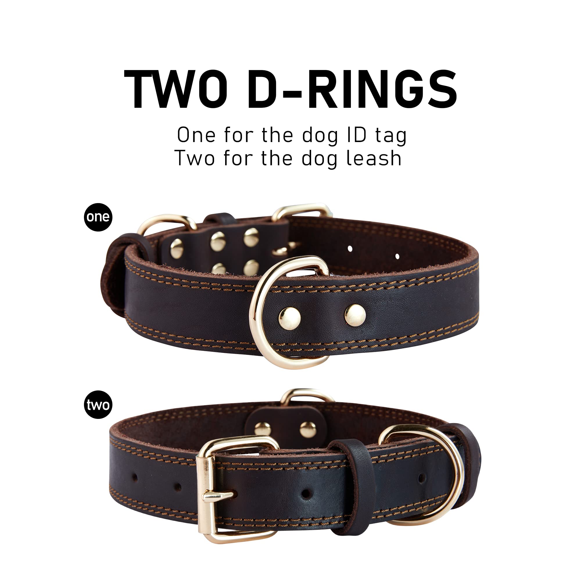 Daihaqiko Dog Collar, Genuine Leather Dog Collar, Heavy Duty Dog Collar, Wide Dog Collar For Small Dog, Medium Dog, Large Dog And Extra Large Dog (L: 1.2' Wide For 17'-23' Neck, Dual Stitch - Brown)