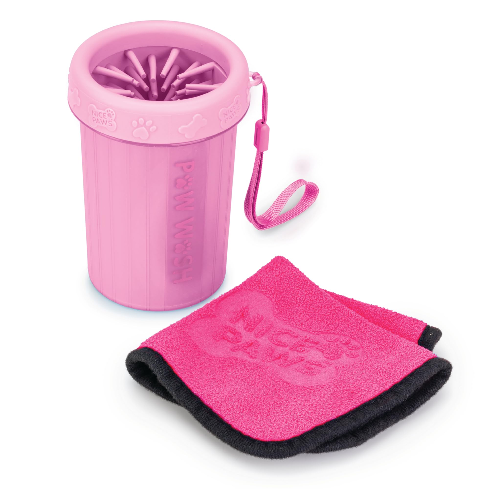 Nice Paws - Dog Paw Cleaner - Pink - Medium - 1 Count - Portable Dog Paw Washer With Microfiber Towel, For Muddy Paws, Medium Do