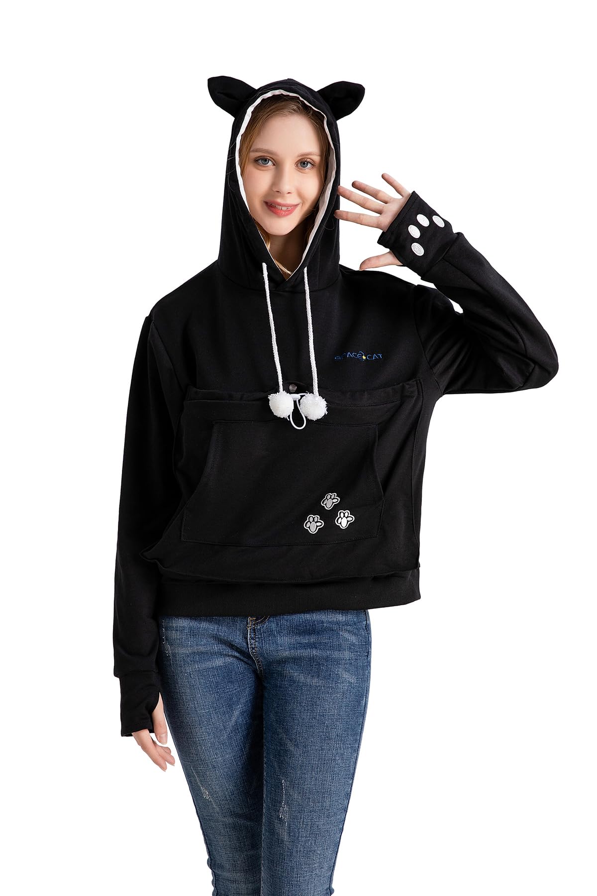 Linyuchen Cat Dog Pouch Hoodie Large Pet Pouch Sweatshirt Puppy Kitten Holder Carrier Pullover Top For Women Black