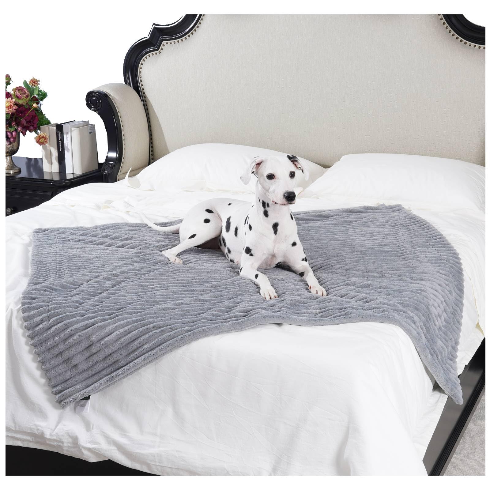 BALANCE Waterproof Blanket Natural Grey Dog Blanket for Small Dogs, Washable Double Sided Pet Blankets with Milk Plush and Super