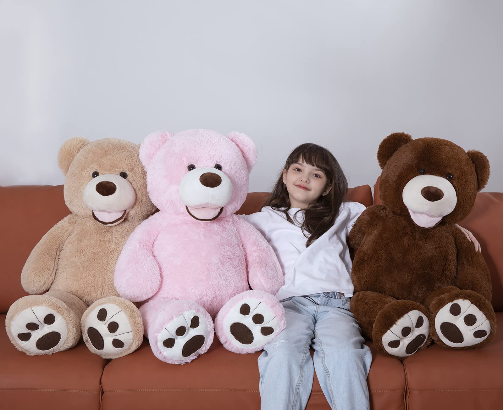 MorisMos Giant Teddy Bear Plush - Dark Brown 39" Stuffed Animal with Big Footprints for Boys and Children