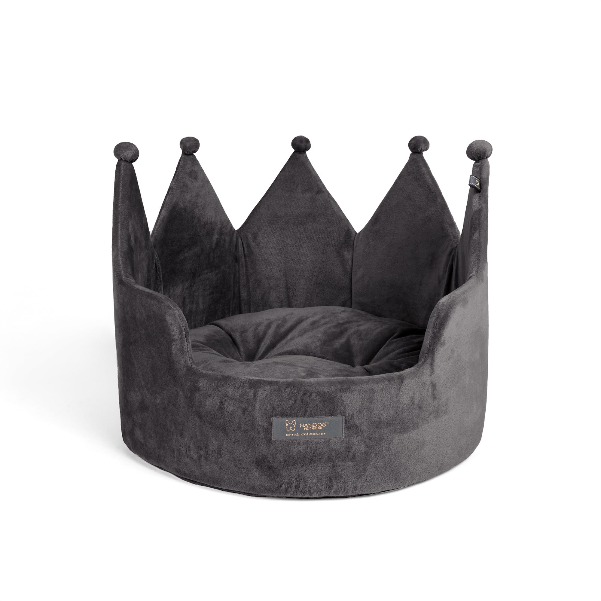 Nandog Crown Cozy Round Bed In Dark Gray - Ultra Soft Micro Plush Fabric - Washable, Crate-Compatible & Perfect For Small Dogs &