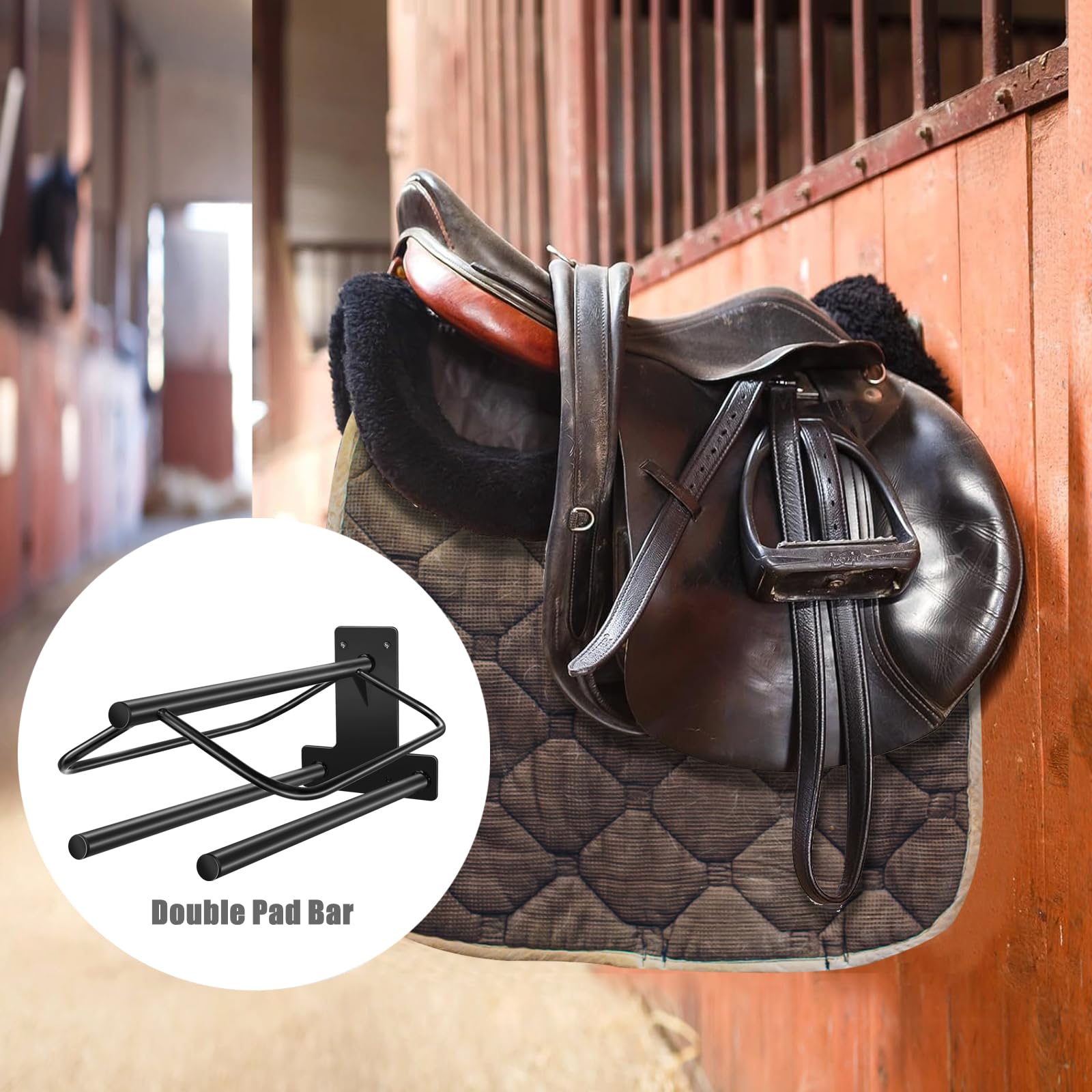 Hdyegy 2Pcs Saddle Rack With Double Pad Bar,Heavy Duty Wall Mounted Saddle Rack Stand Saddle Pad Rack For English And Western Sa