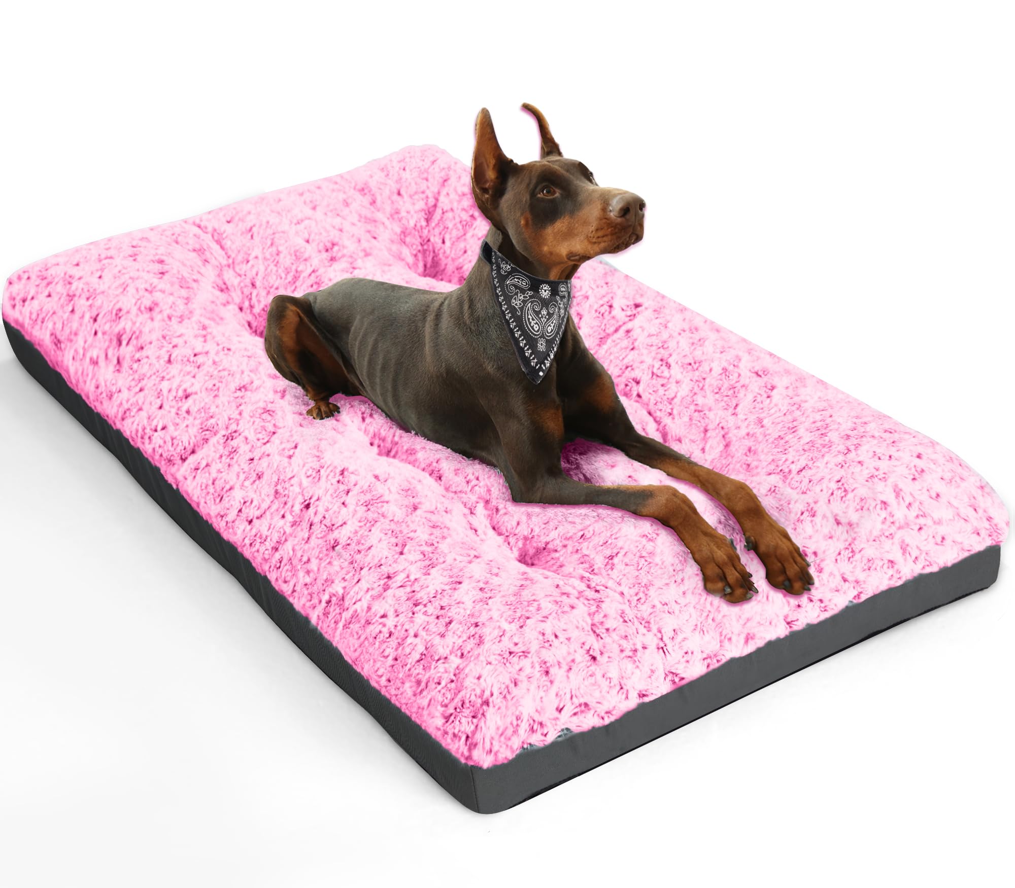 Pocblue Deluxe Washable Xl Dog Bed Dog Crate Mat 42 Inch Comfy Fluffy Kennel Pad Anti-Slip For Dogs Up To 90 Lbs, 42' X 28', Pink