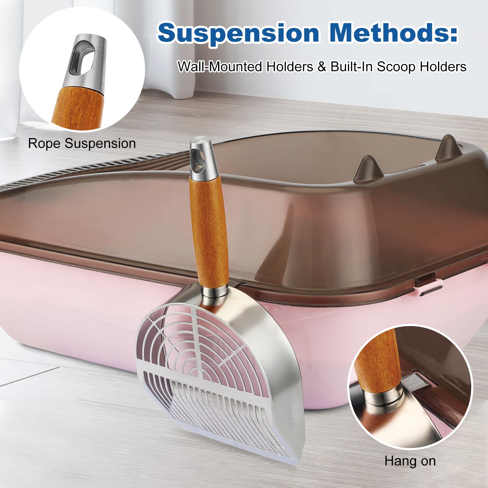 Cat Litter Scoop With Hook, Heavy Duty And Speed Sifter 304 Stainless Steel Sifter With Deep Shovel, Durable Kitty Metal Scooper