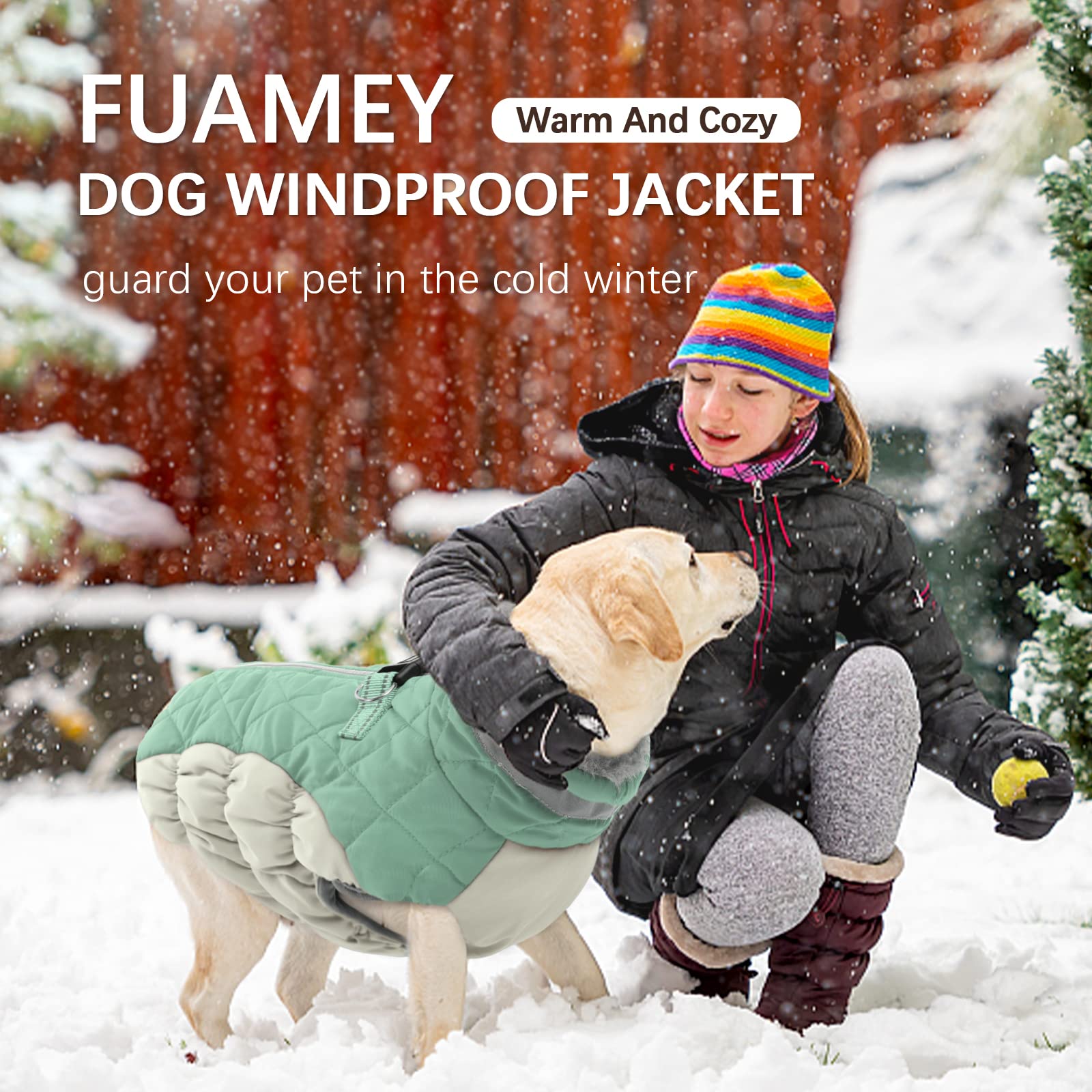 Fuamey Dog Winter Jacket,Dog Cold Weather Coats Paded Dog Vest With Harness Built In Pet Warm Clothes Dog Apparel With Back Zipp