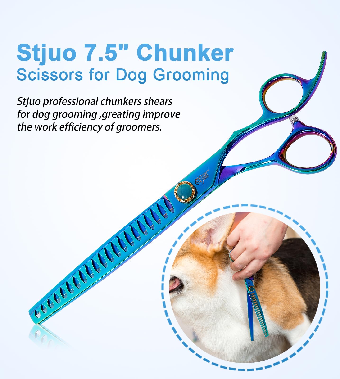 Stjuo 7.5'' Dog Chunker Scissors For Grooming 440C Stainless Steel Green Professional Pet Trimming Scissors Sharp Blades Cutting