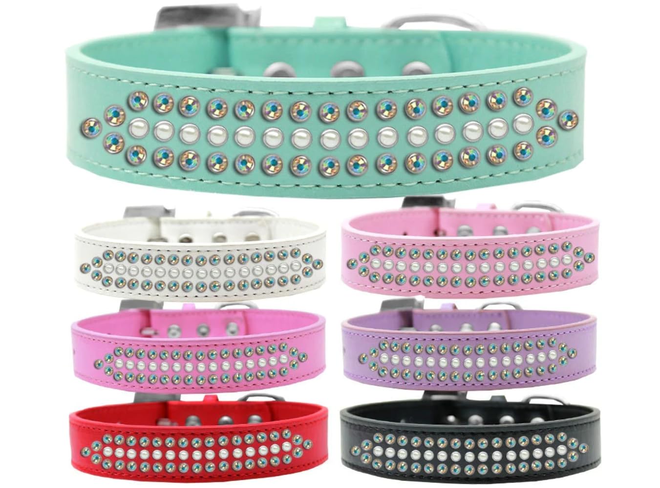 Dog, Puppy and Pet Fashion Collar, Ritz Pearl & Aurora Borealis Crystals Rimsets Light Pink 20