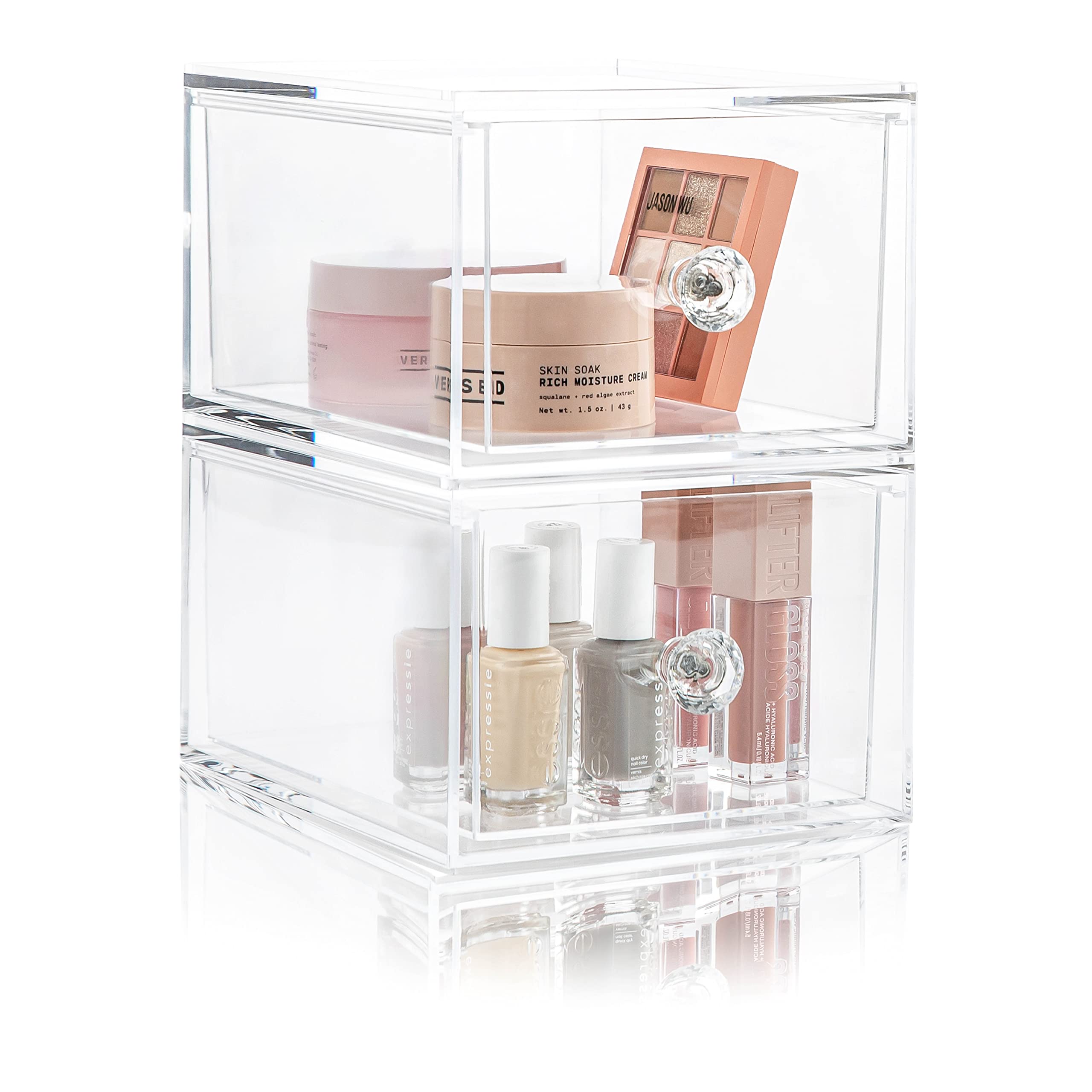 Clear Drawer Organizers - Acrylic, Durable, Stackable, Pull-Out Drawer Great For Medicine, Cosmetics, Makeup And Bathroom Organi