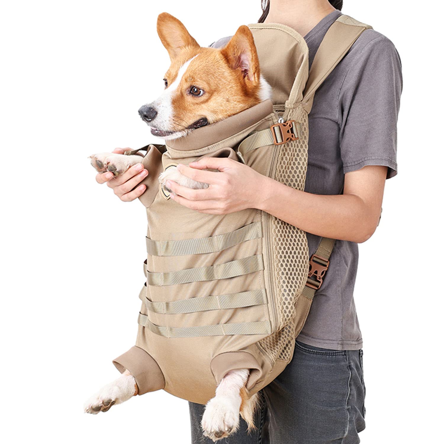 FLAdorepet Dog Carrier Tactical Backpack for Small Medium Dogs,Soft Hands-Free Legs Out Pet Front Cat Dog Carrier Backpack Trave