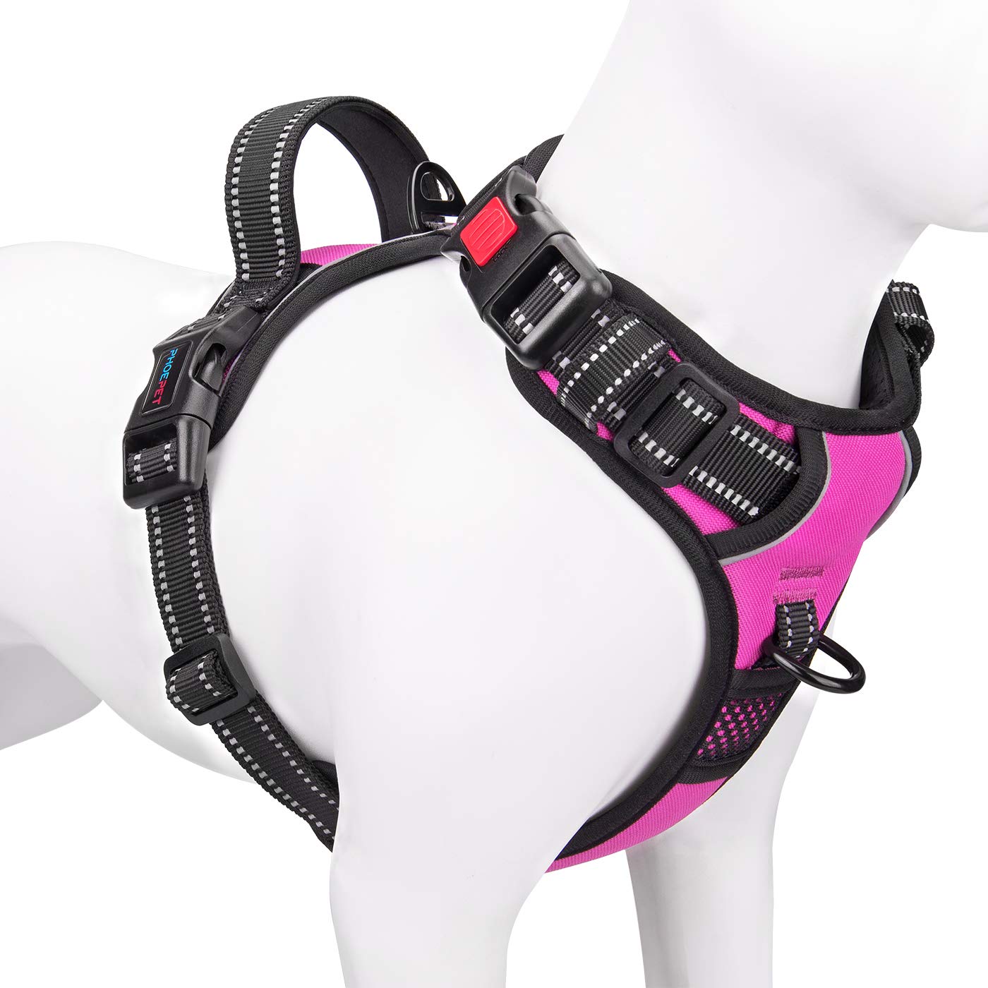 Phoepet Reflective Dog Harness Large Breed Adjustable No Pull Vest With With Handle 2 Metal Rings 3 Buckles [Easy To Put On & Take Off](Xl, Pink)