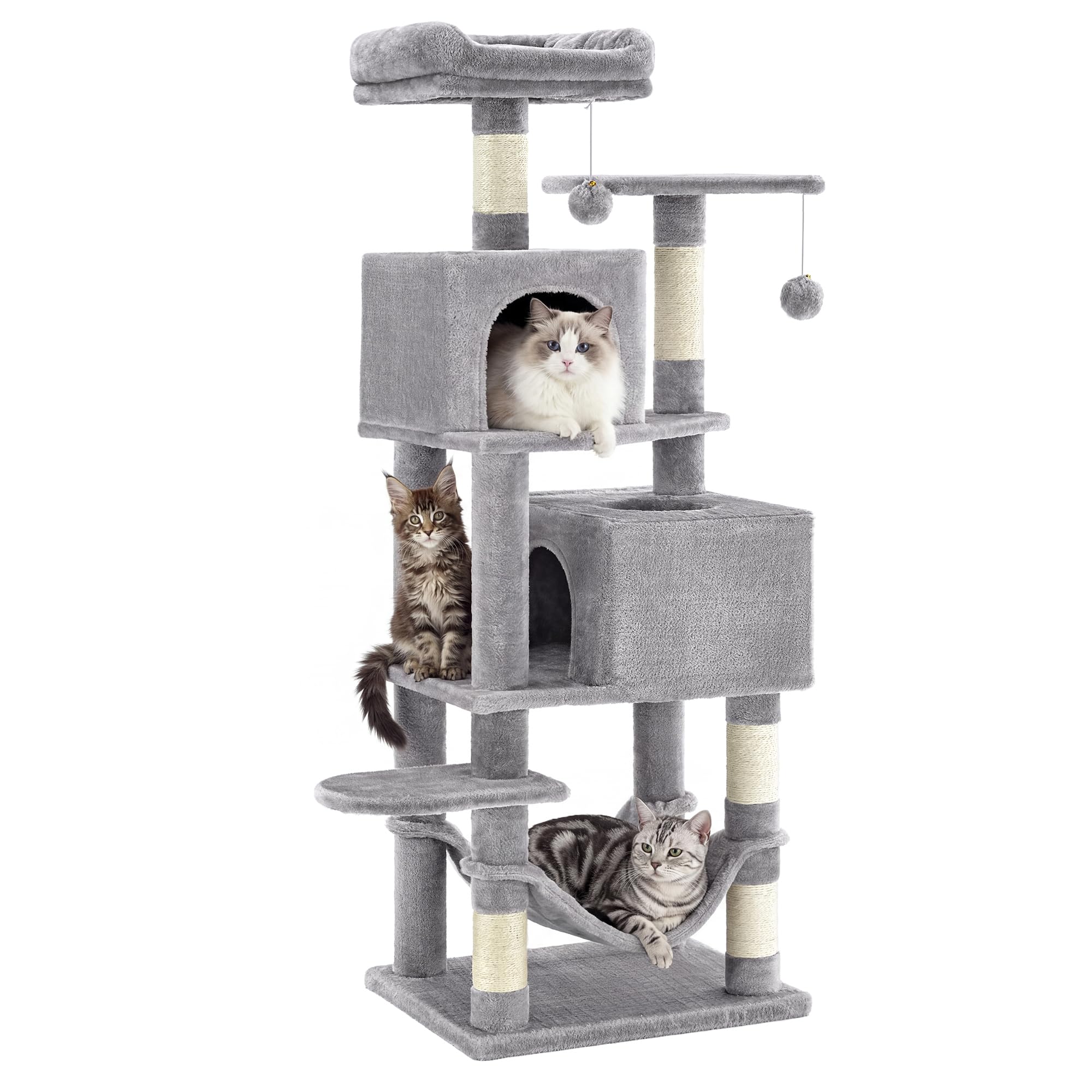 SONGMICS HOME Cat Tree for Indoor Cats, Multi-Level Cat Tower with Sisal Scratching Posts, Hammock and Condo, Light Gray