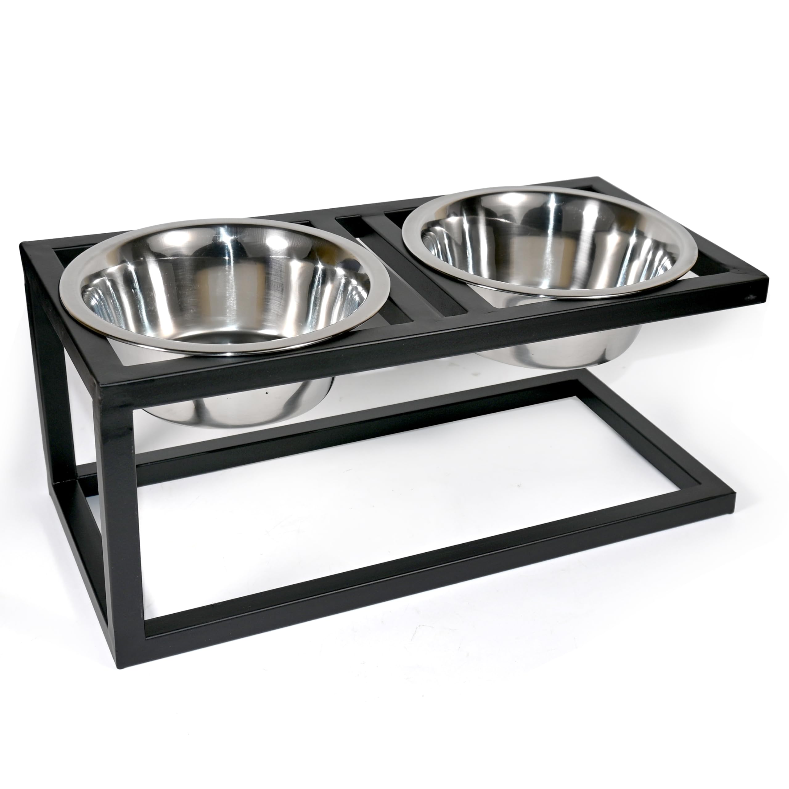 Home Bargains Pet Feeder For Dog Cat, Stainless Steel Food And Water Bowls With Iron Stand (1600Ml X 2 Bowls)
