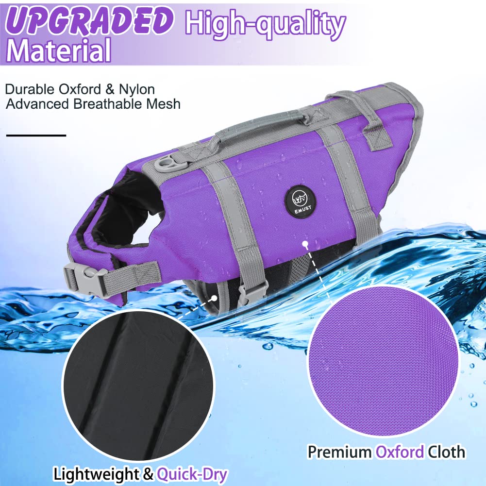 Emust Dog Life Vests, Adjustable Dog Life Jacket With Rescue Handle, Dogs Flotation Vest For Small/Medium/Large Dogs, Xs, Purple
