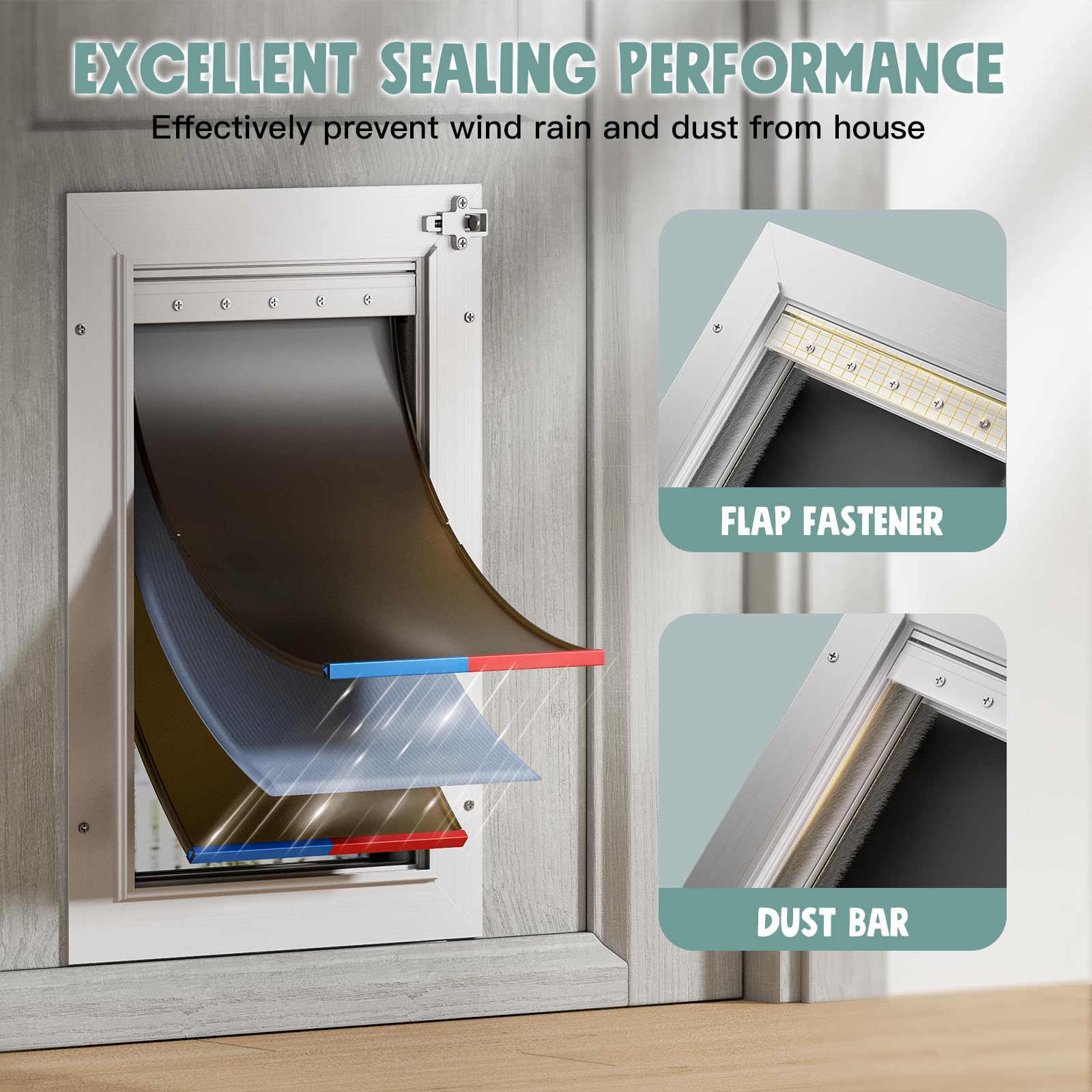 Dog Door For Door All Aluminum 3 Flaps White, Large Dog Doggy Doggie Door, Heavy Duty Pet Door For Dogs, With Insulation Flap An
