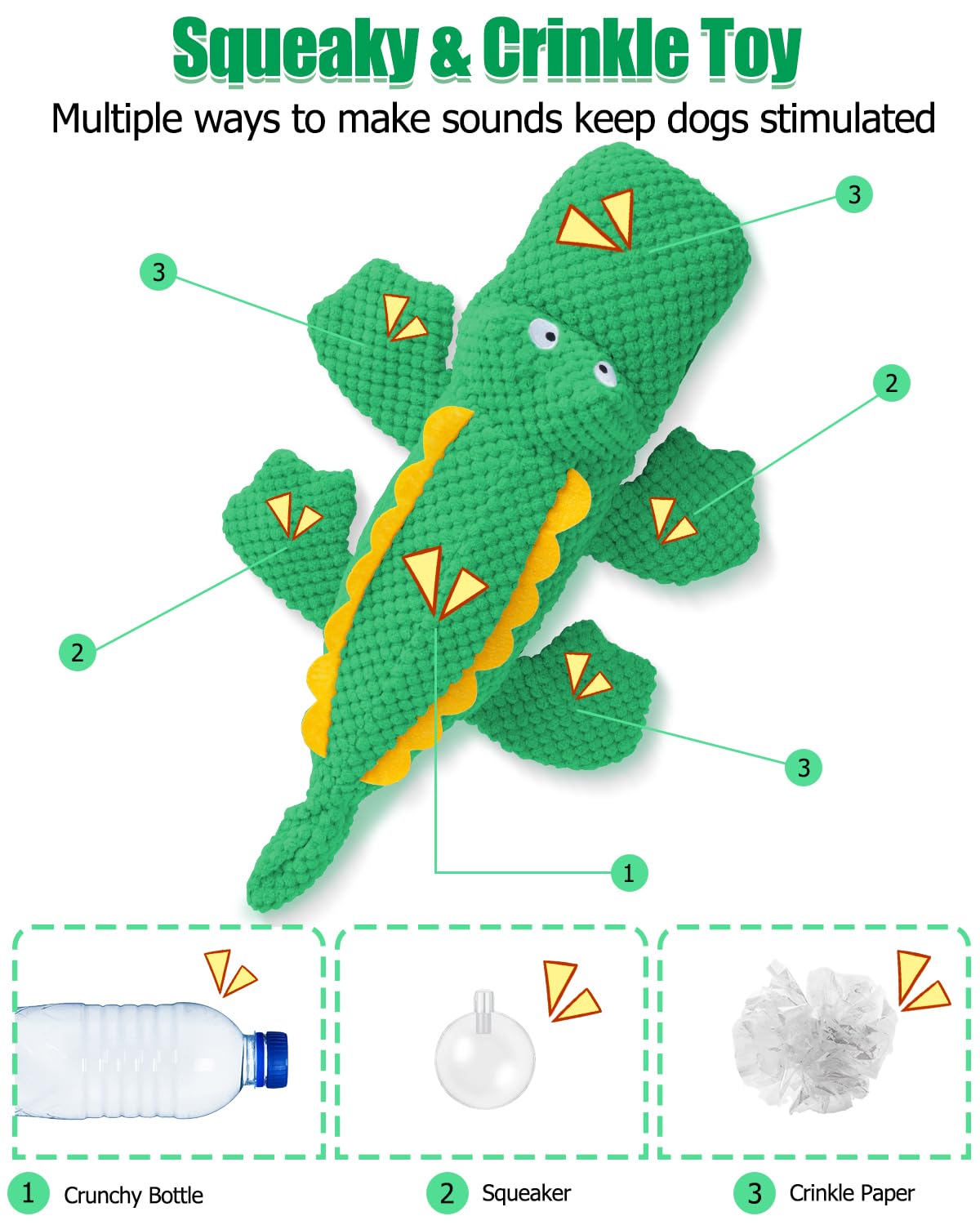 Schitec Squeaky Dog Toys, No Stuffing Crinkle Plush Water Bottle Dog Toy, Interactive Squawking Puppy Teething Pet Chew Toy For