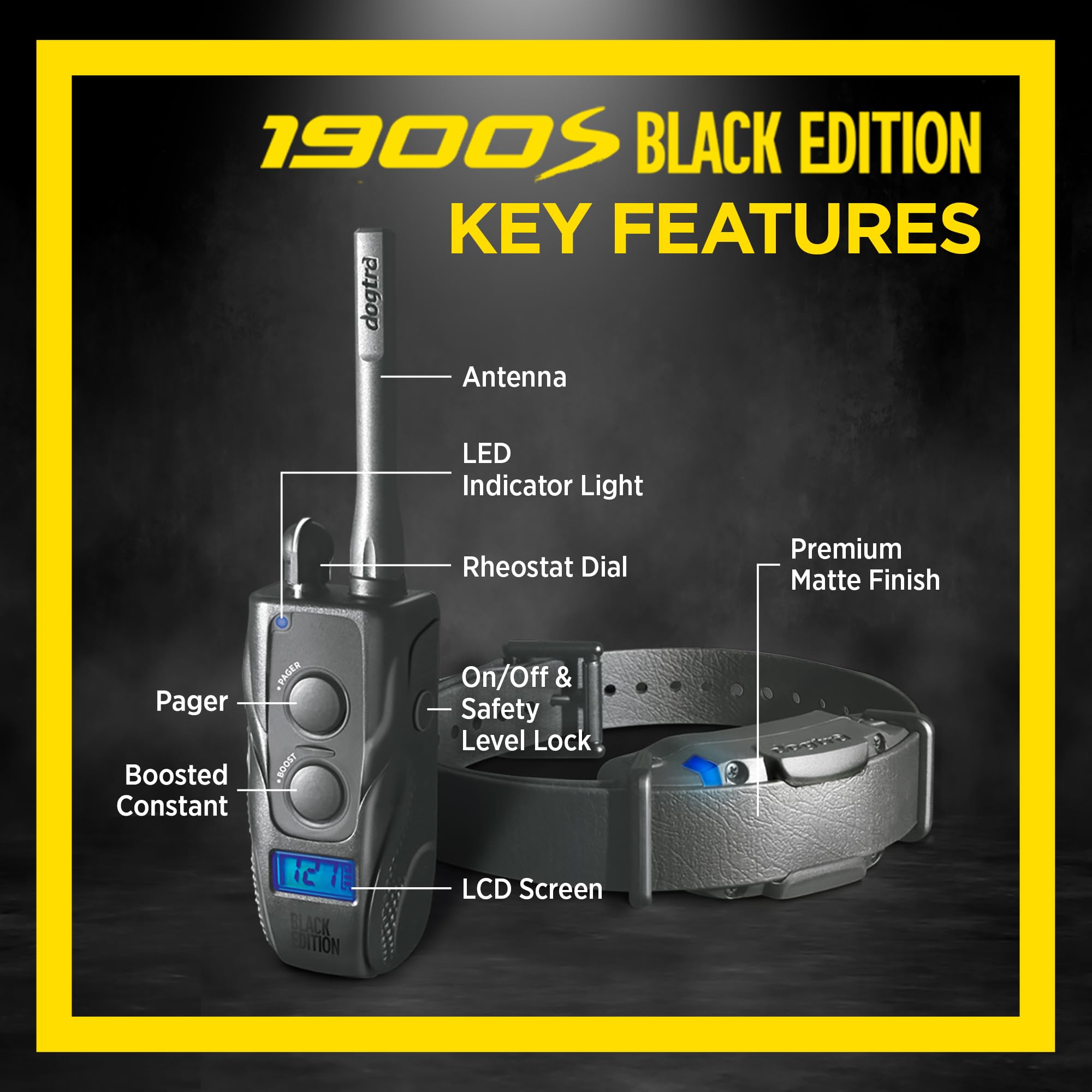 Dogtra 1900S Black Edition With Boost & Lock - Bark Collar For Large Dog, 1-Mile Range Dog Training Collar With Remote, Ipx9K-Ra
