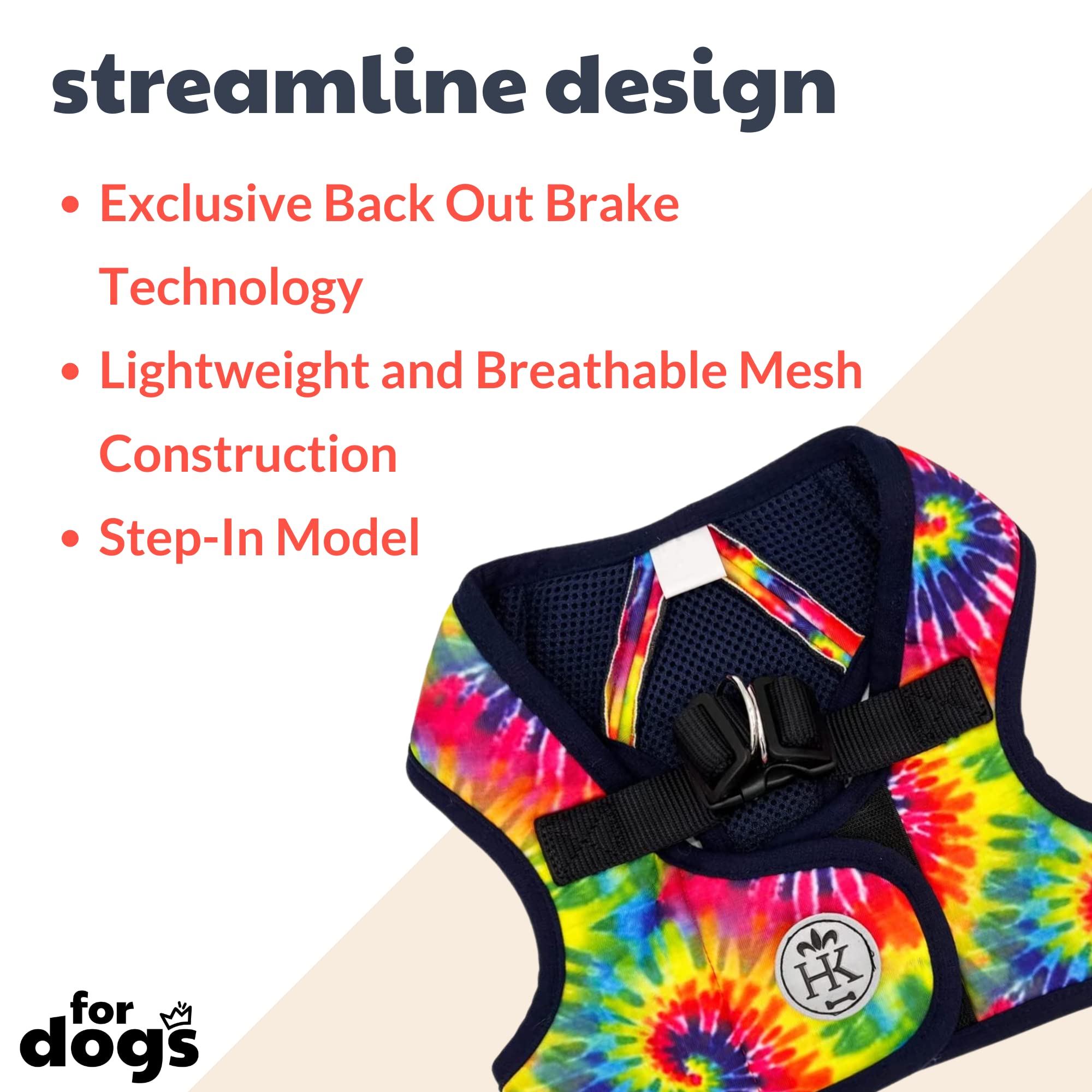 Huxley & Kent Hudson Walking & Training Harness - Woodstock Tie Dye (Extra-Large, 35-50Lbs) - Easy Control Step-In Mesh Vest Har