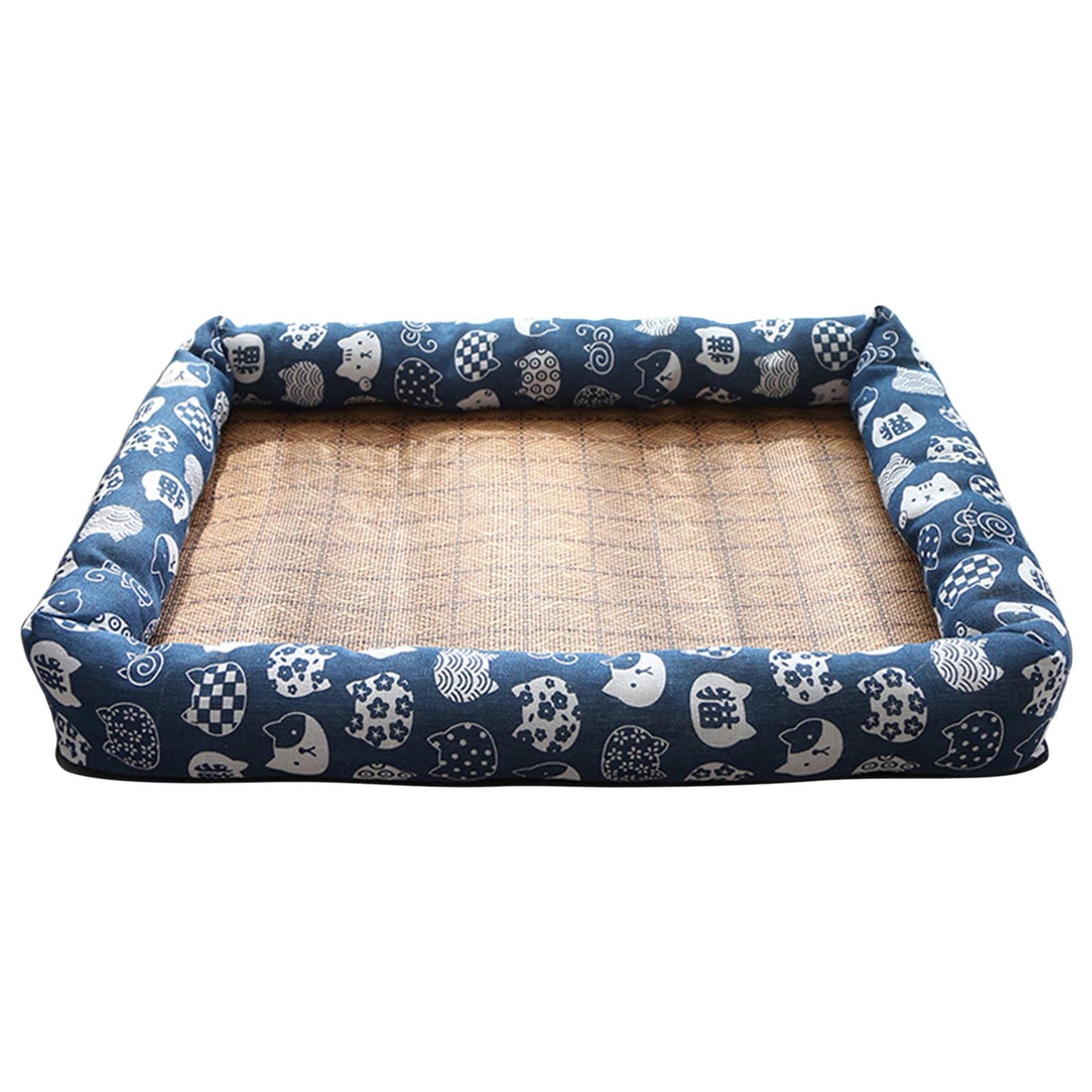 BNF Cooling Mat Pad for Dogs Cats Bamboo Rattan Summer Cushion Dark Blue 65X50Cm