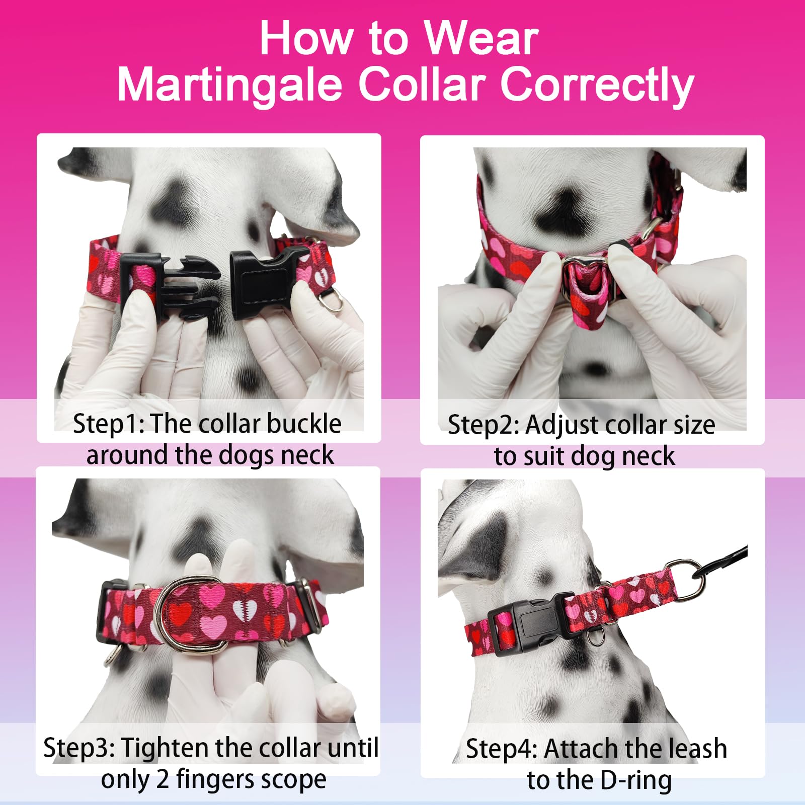 Fidohug Valentines Pink Martingale Collar For Dogs With Buckle Adjustable Heart Dog Collars (Burgundy Love, Small)