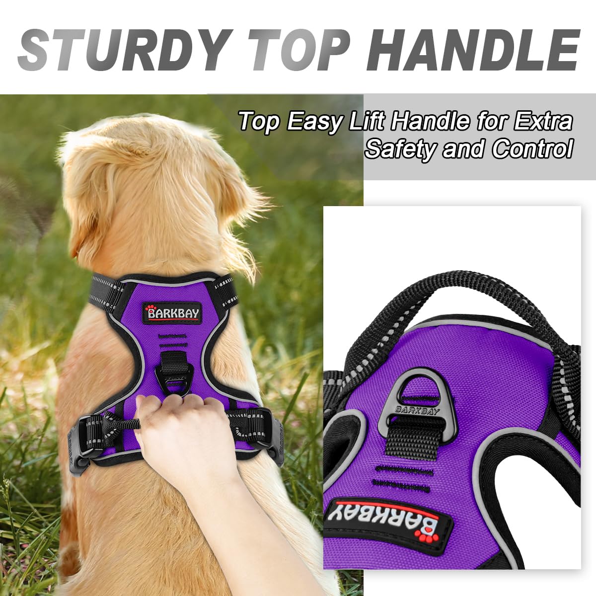 Barkbay No Pull Dog Harness Front Clip Heavy Duty Reflective Easy Control Handle For Large Dog Walking(Purple,Xl)
