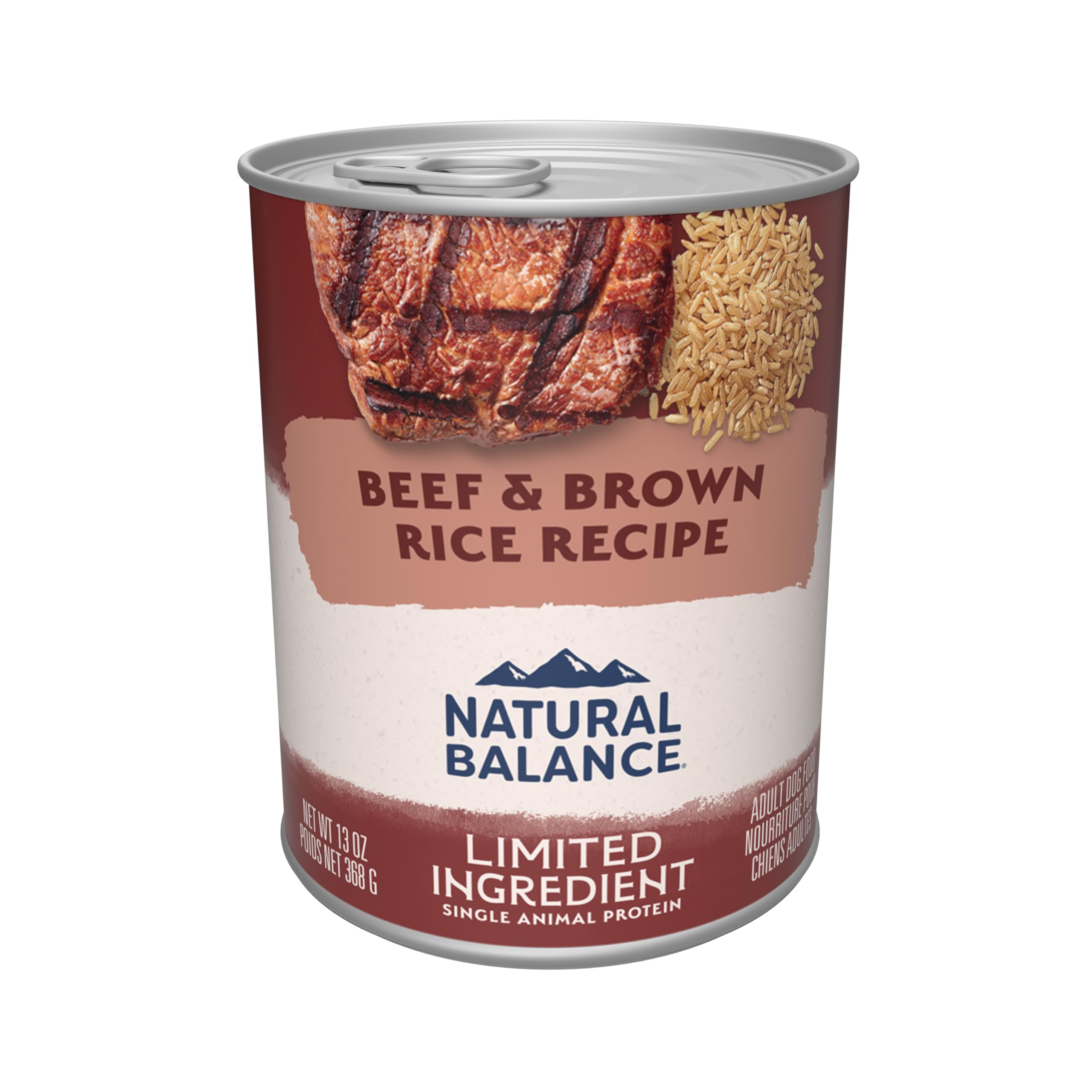 Natural Balance Limited Ingredient Adult Wet Canned Dog Food with Healthy Grains, Beef & Brown Rice Recipe, 13 Ounce (Pack of 12