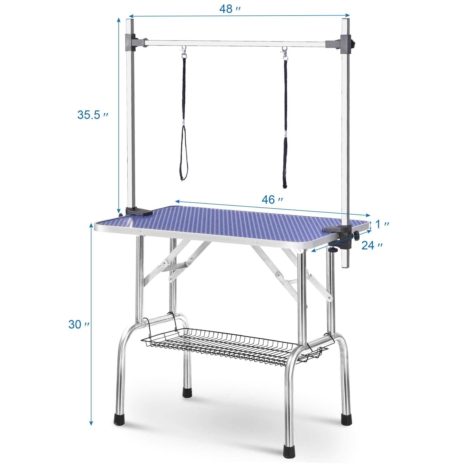 Rhomtree Professional 46' Adjustable Pet Grooming Table Heavy Duty With Arm & Nosse & Mesh Tray For Large Dog Cat Shower Table Bath Station, Maximum Capacity Up To 330 Lbs (46 Inch)