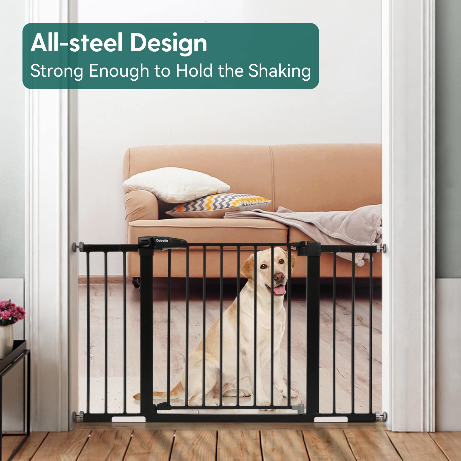 Babelio Metal Baby Gate, 29-48' Auto Close Easy Install Pet Gate, Extra Wide Walk Thru Child Safety Gate, Pressure Mounted Dog Gate For Doorways And Stairs, With Y Spindle Rods, Black