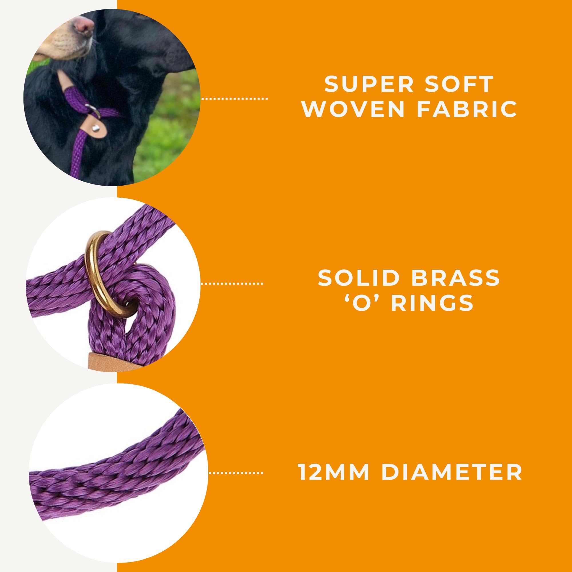 Dog & Field Lux Woven Slip Leash - Earth. 4Ft Slip Leash For Dogs, Soft Braided Rope Dog Lead With Brass Fittings & Leather Bind