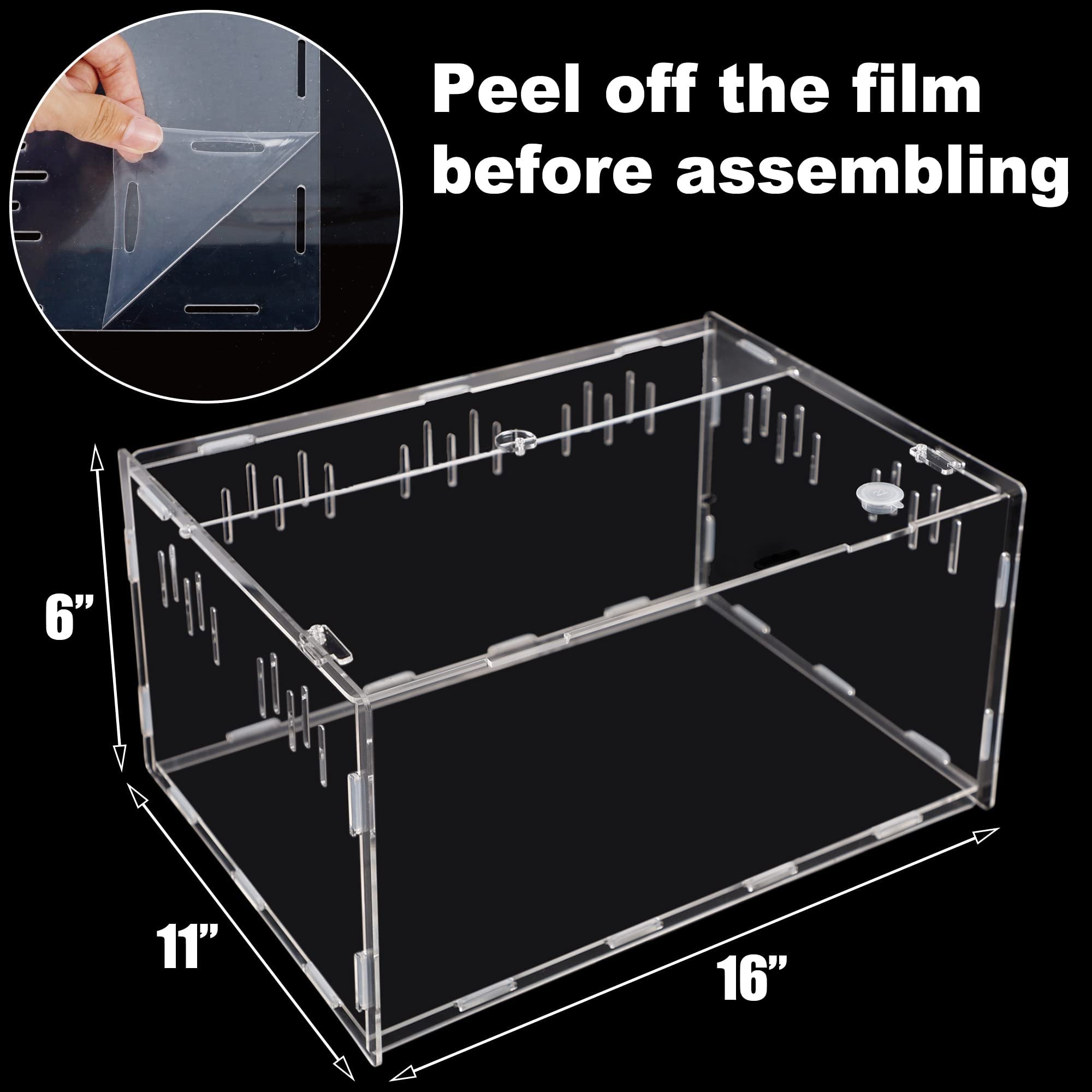 winemana Reptile Terrarium, Tarantula Enclosure, 16'' x 11'' x 6'' Acrylic Large Feeding Tarantula Habitat Box for Small Animals