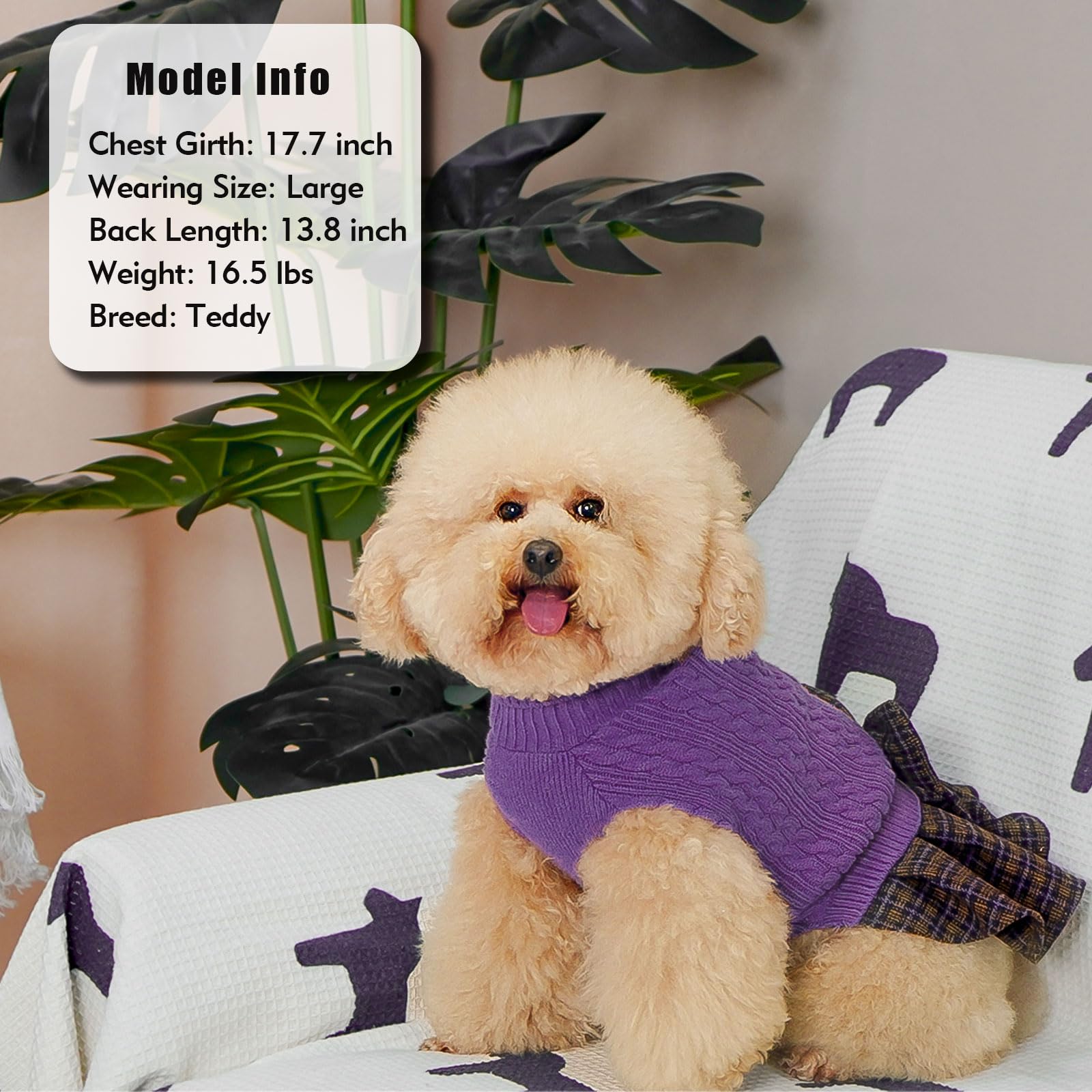 KYEESE Dog Sweater with Bowtie Buffalo Check Medium Dog Sweater Turtleneck Dog Sweater for Medium Dogs Girl Warm Dog Sweater Med