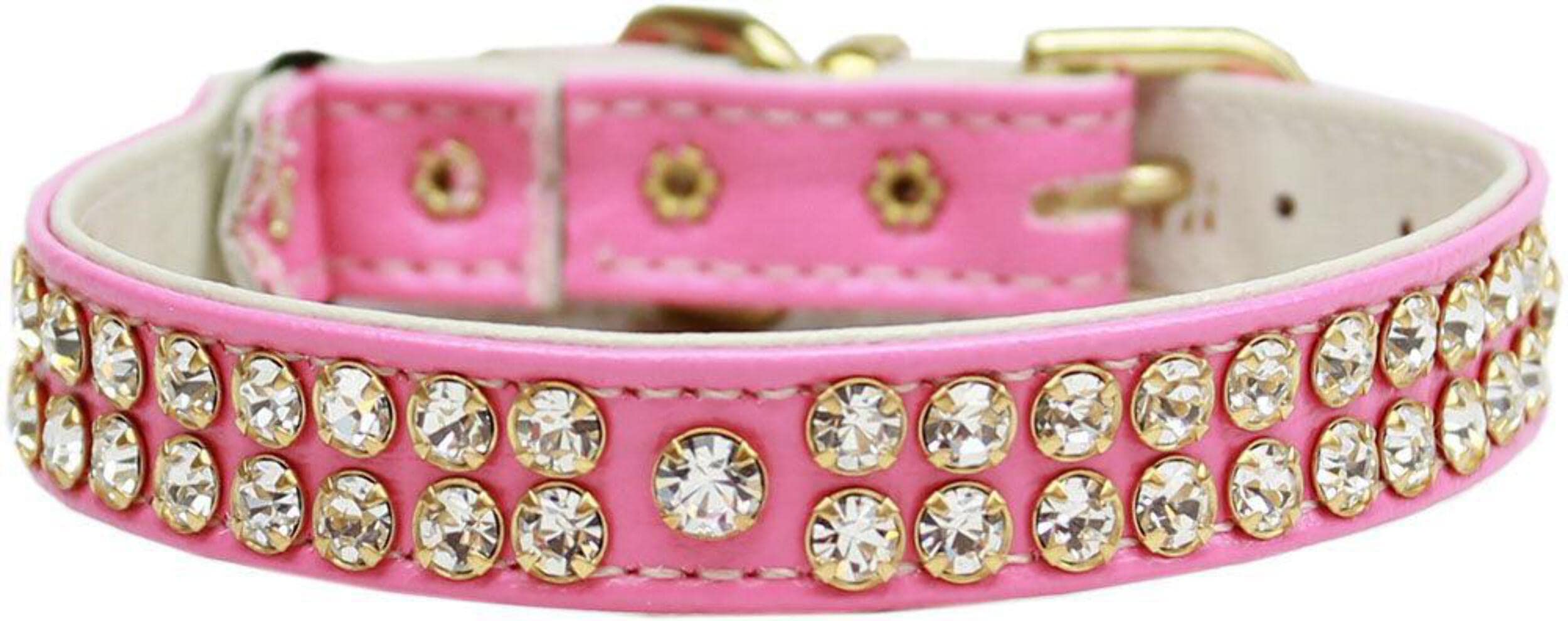Cat Breakaway Collar, "Two Row Clear Crystal Swank" Pink 10