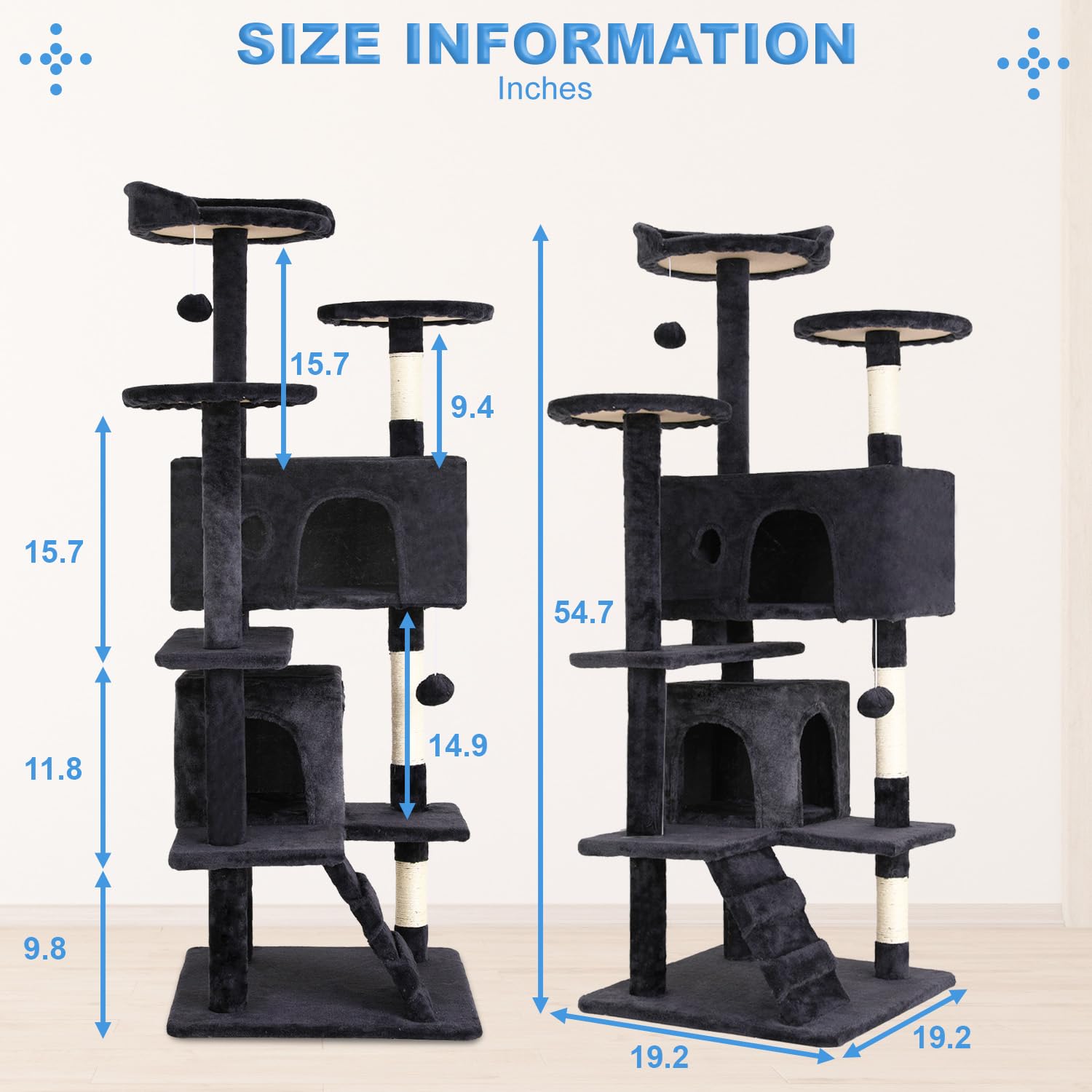Fdw Cat Tree 54In Cat Tower Multi-Level Durable Cat Scratching Post & Cozy Fun Cat Jumping Platform Space Saving Cat Condo Pet Play House For Indoor Cats,Dark Gray