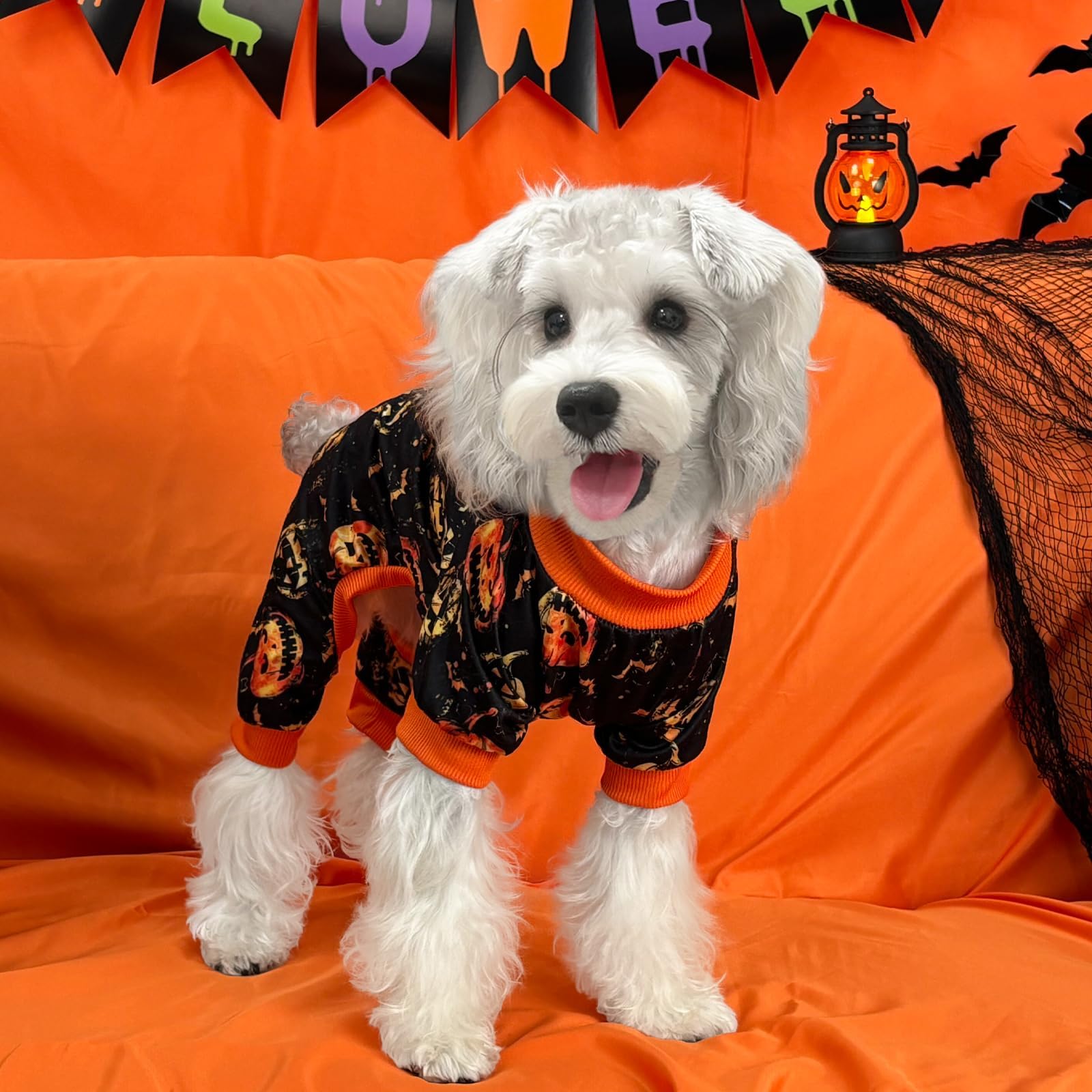 Xpudac Halloween Dog Pajamas Costume For Small Medium Dogs Pumpkin Clothes Soft Puppy Pjs Pet Outfit, X-Large